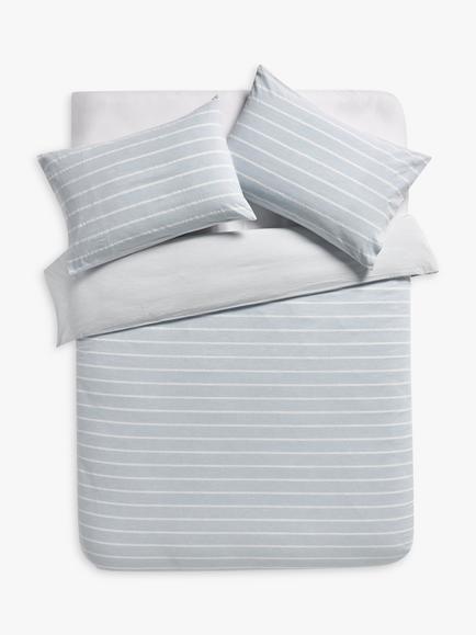 John Lewis Pyjama Stripe Pure Cotton Weave Duvet Cover Set, Light Blue