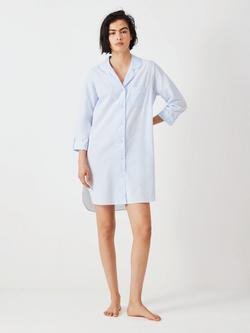 John Lewis Lucia Yarn Dye Stripe Cotton Nightshirt, Pale Blue