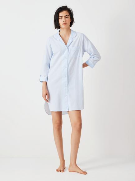 John Lewis Lucia Yarn Dye Stripe Cotton Nightshirt, Pale Blue