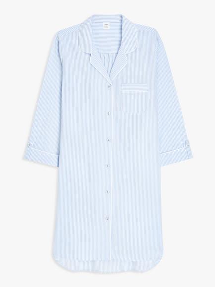 John Lewis Lucia Yarn Dye Stripe Cotton Nightshirt, Blue