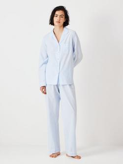 John Lewis Lucia Yarn  Dye Stripe Cotton Pyjama Set, Pale Blue