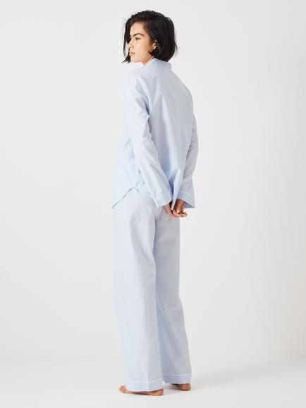 John Lewis Lucia Yarn  Dye Stripe Cotton Pyjama Set - view 2, Pale Blue