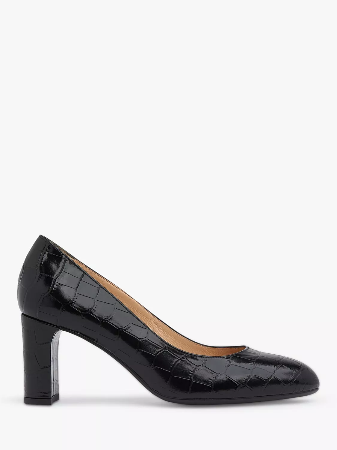 Winola Croc Leather Court Shoes, Black