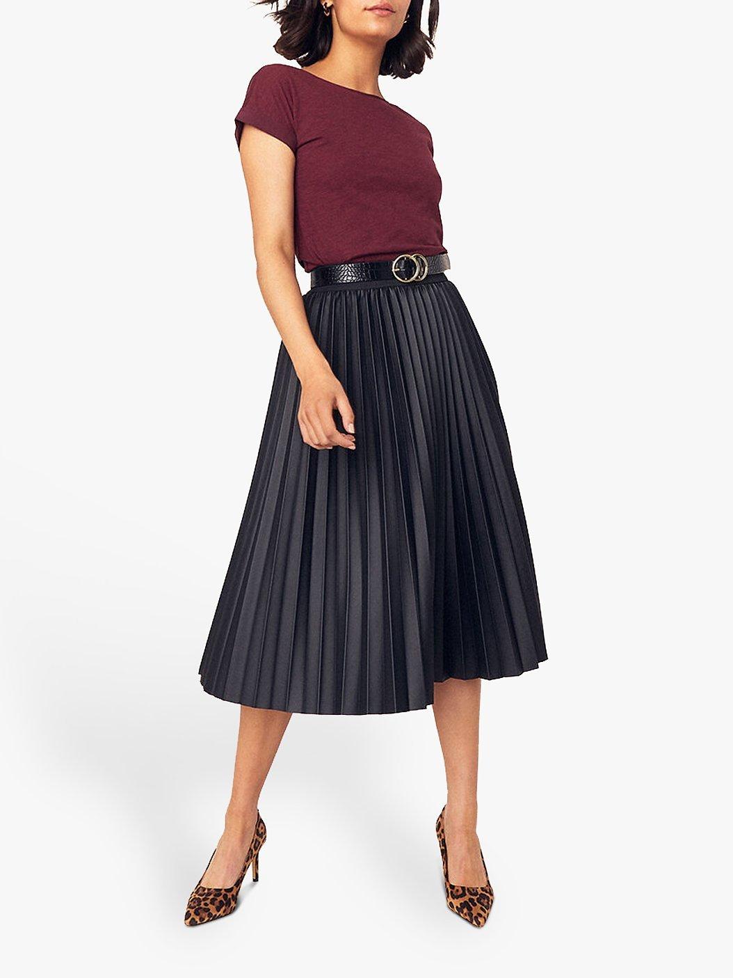 Oasis Faux Leather Pleated Midi Skirt Black