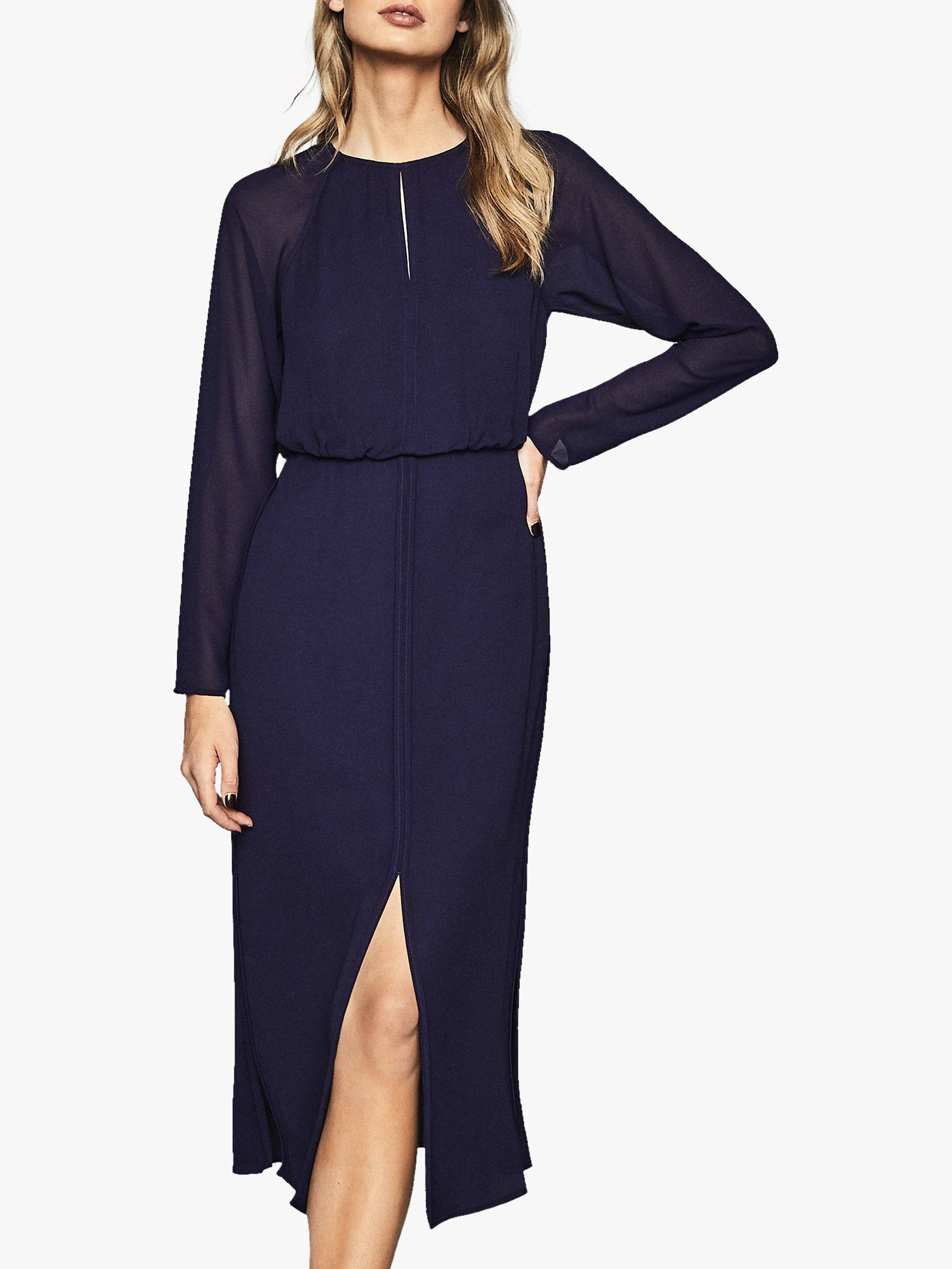 Reiss Mylee Keyhole Neck Front Slit Dress, Purple