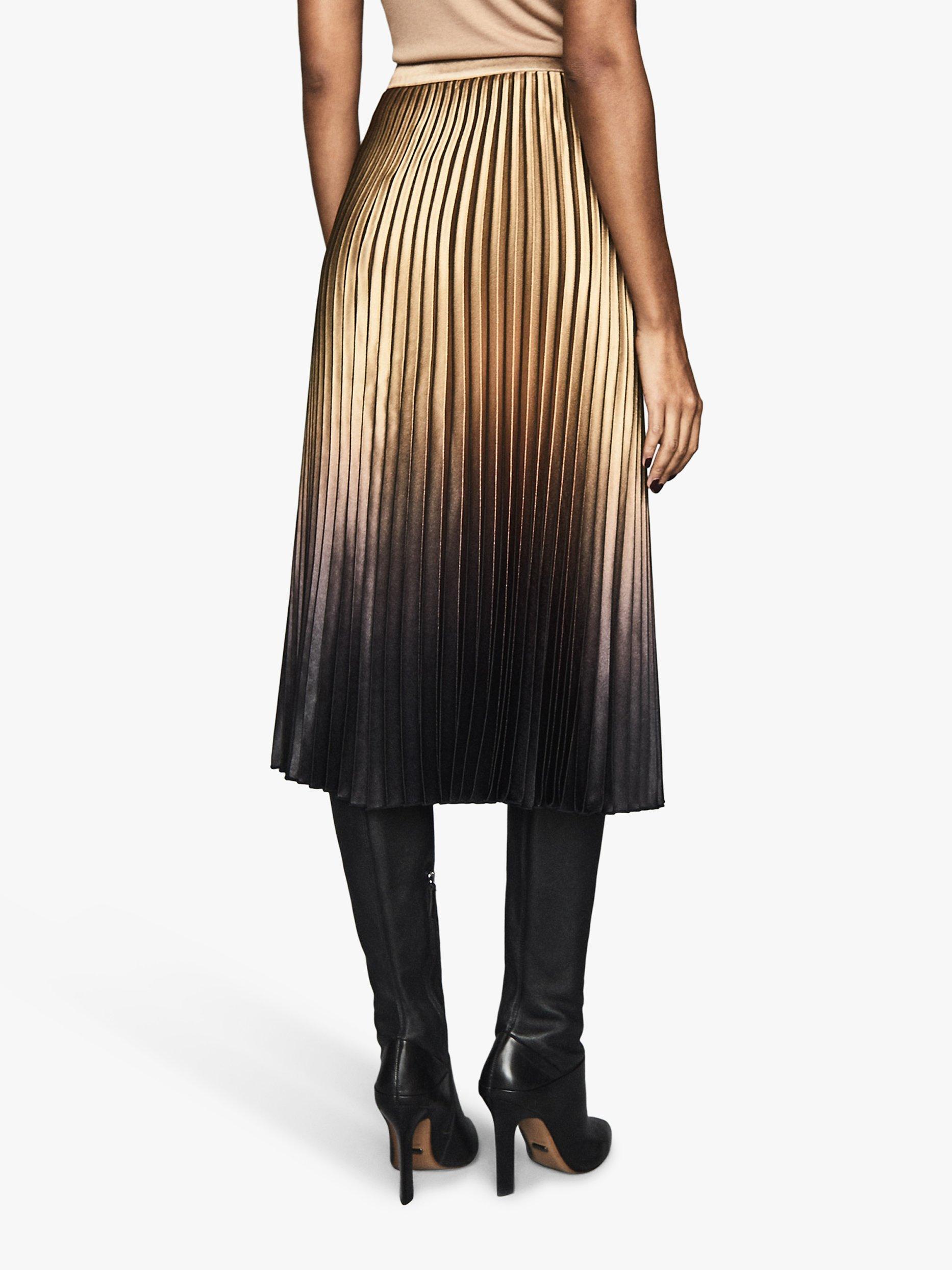 Reiss Marlene Ombre Pleated Metallic Midi Skirt Black Gold