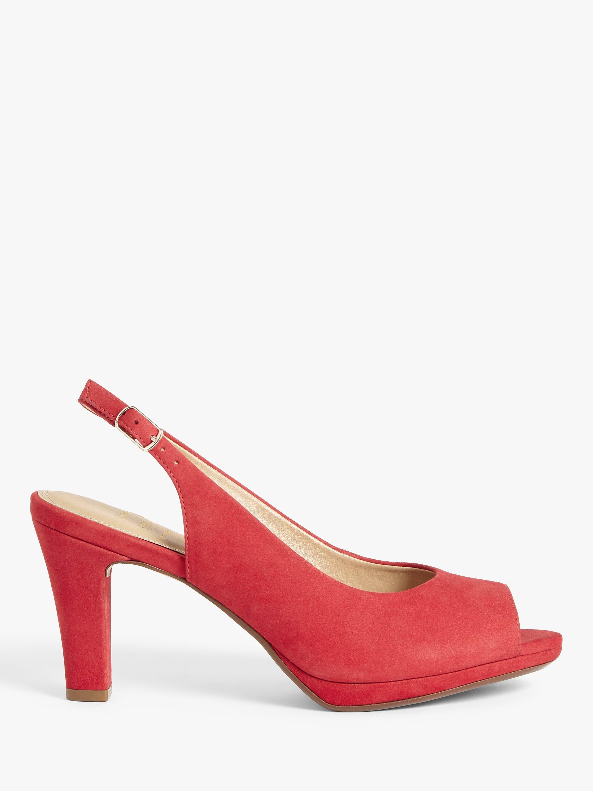 John Lewis & Partners Cora Suede Peep Toe Slingback Court Shoes, Red, 8