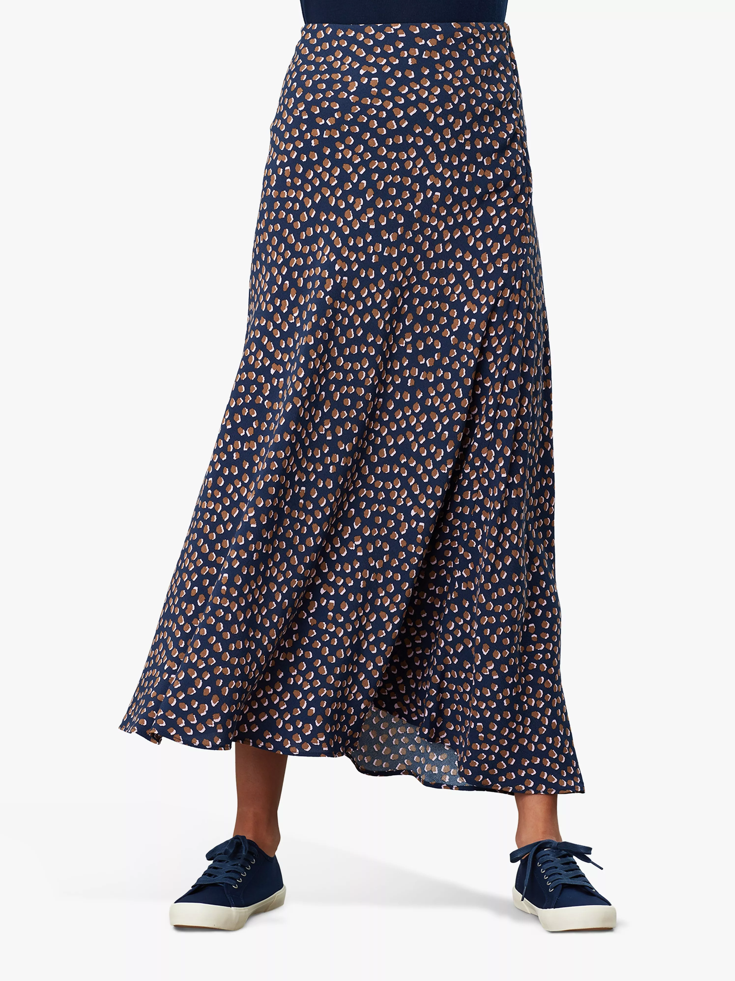 Joules coletta leopard print bias cut midi skirt french navy 2025