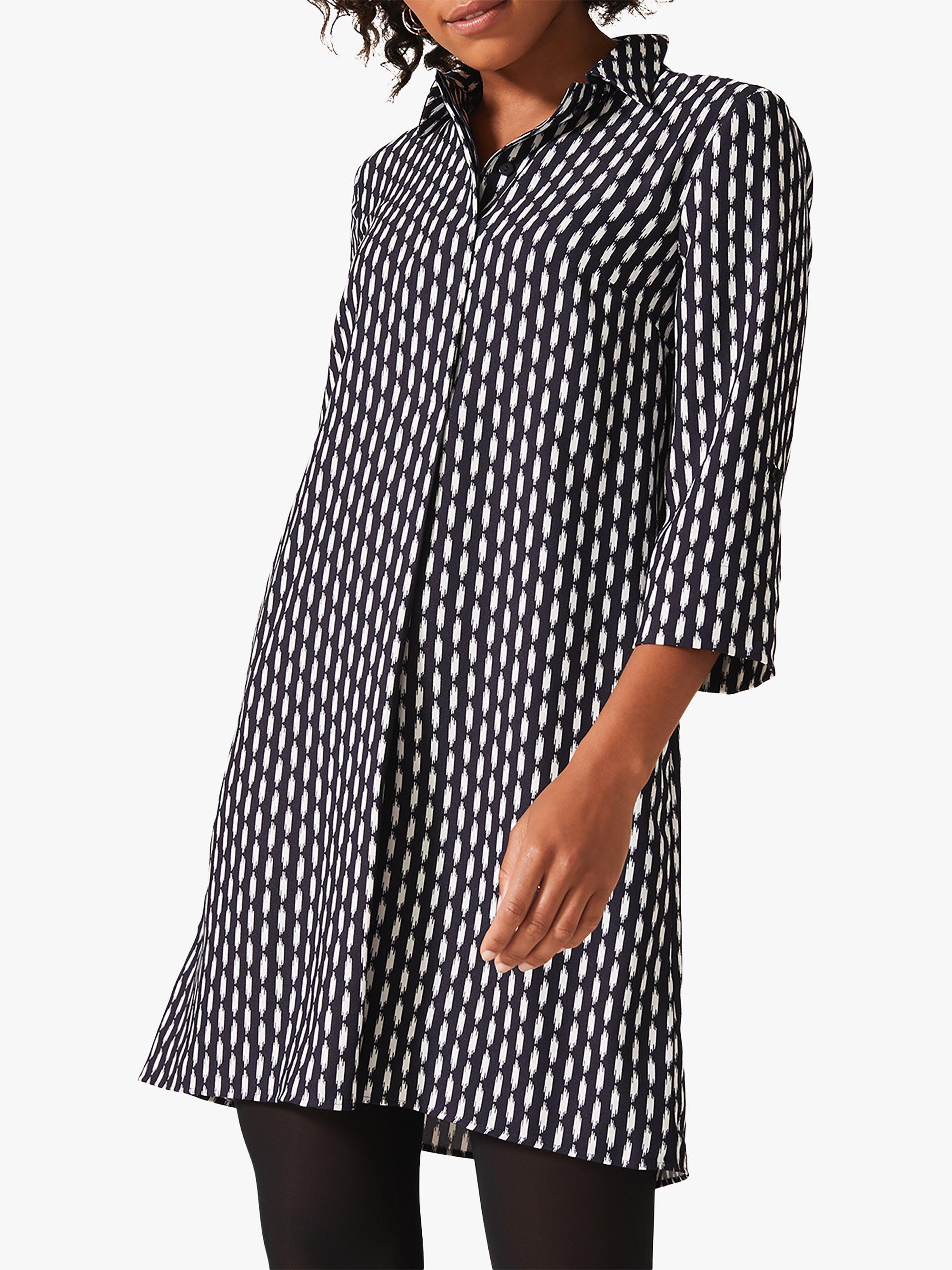 Phase Eight Ikat Print Shirt Dress, Navy/Ivory
