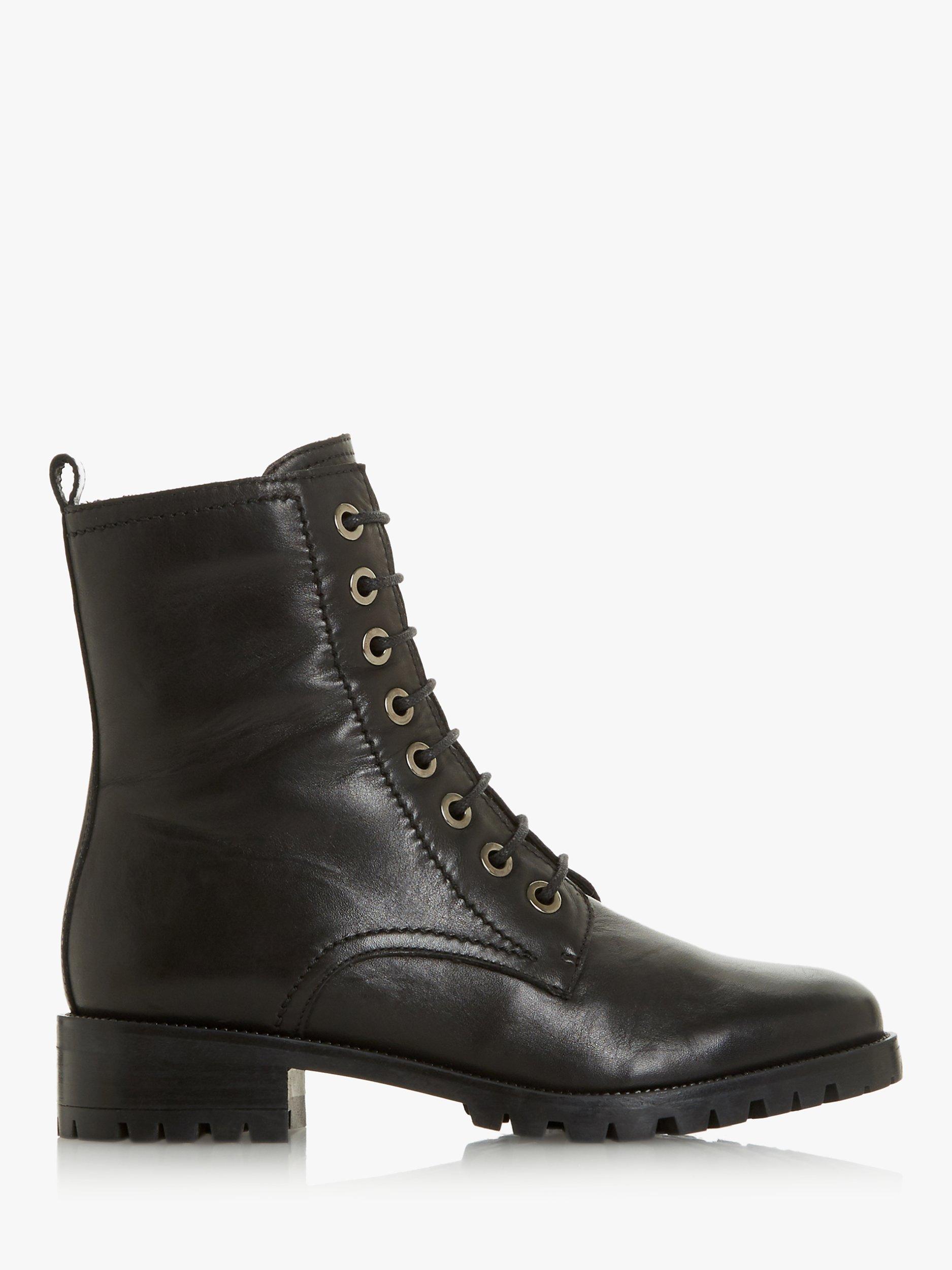 Dune Prestone Leather Cleated Sole Lace-Up Hiker Boots, Black