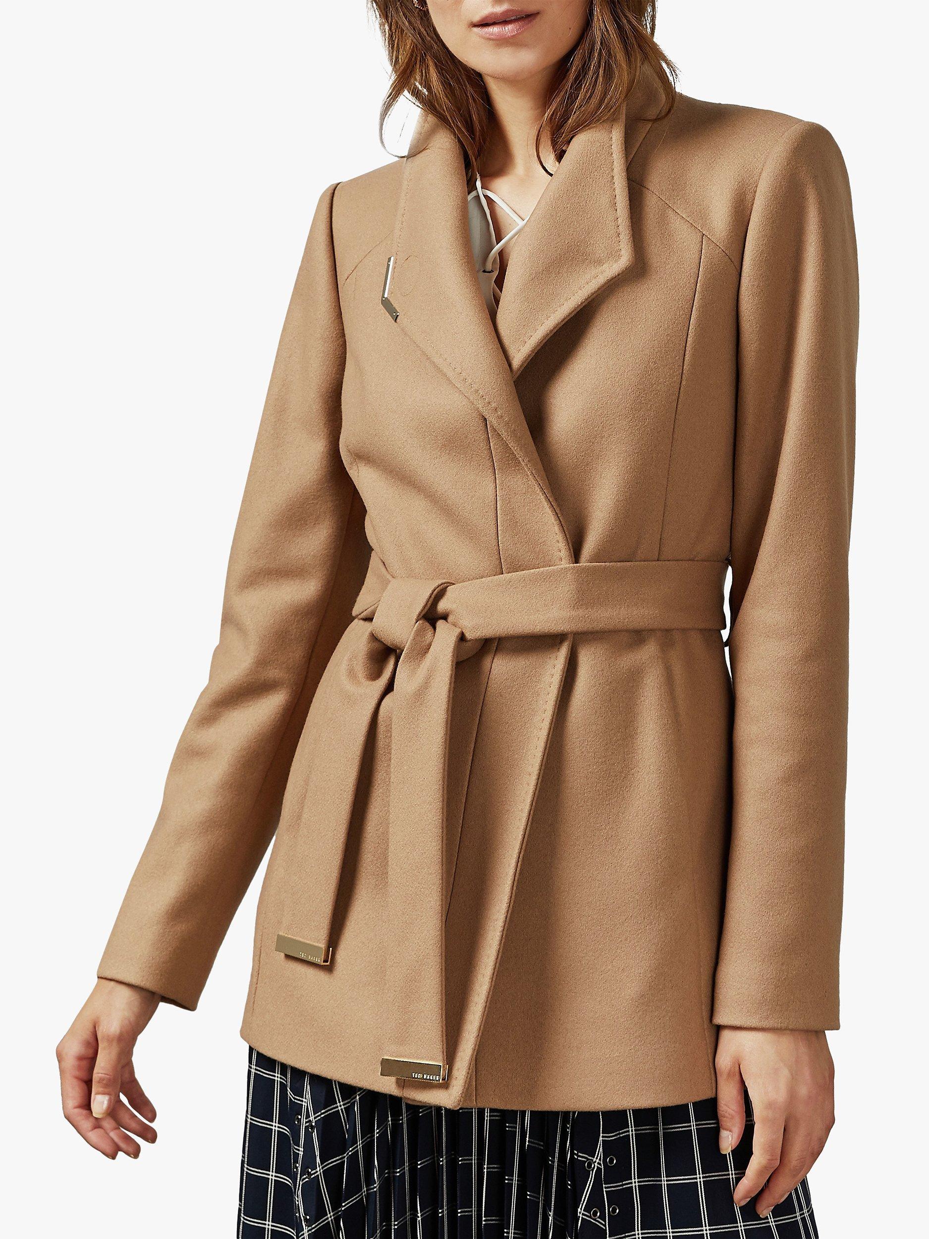 Ted Baker Drytaa Wool Short Belted Wrap Coat Camel