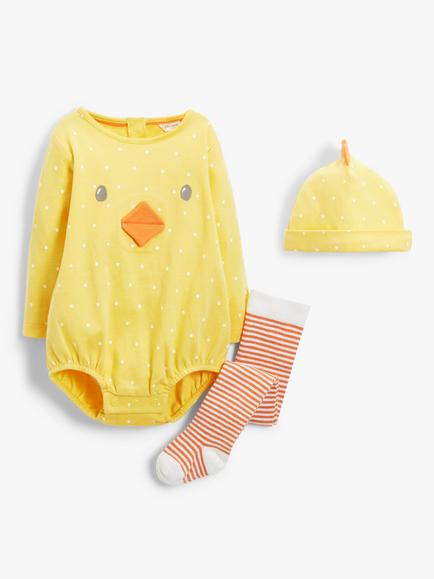 John Lewis Baby Organic Cotton Chick Romper, Hat & Socks Set, Yellow, Yellow