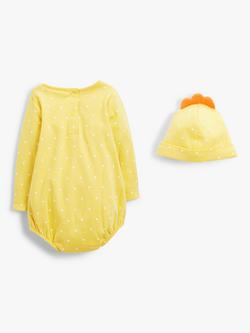 John Lewis Baby Organic Cotton Chick Romper, Hat & Socks Set, Yellow - view 2, Yellow
