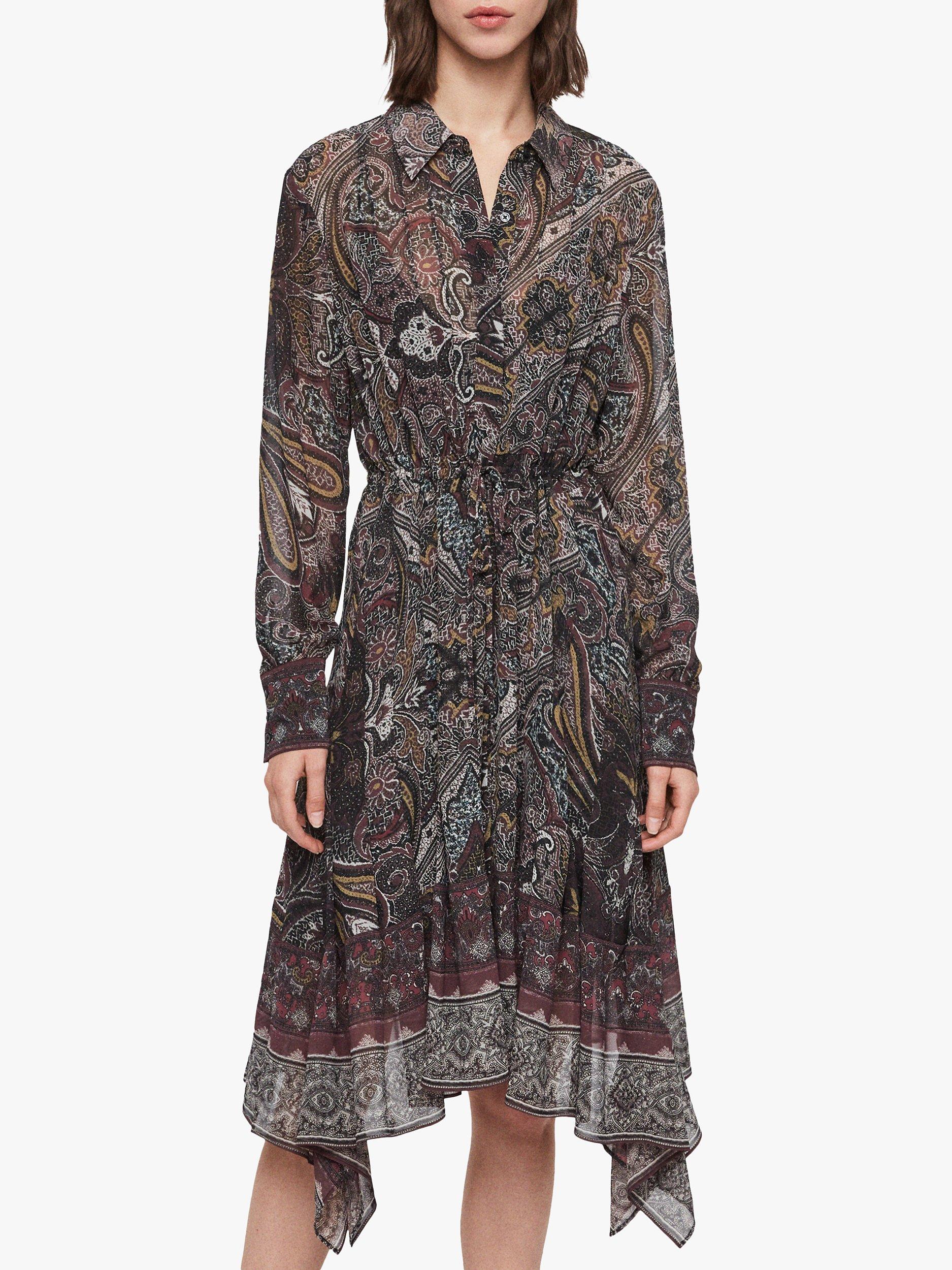 AllSaints Lizzy Scarf Print Dress, Purple