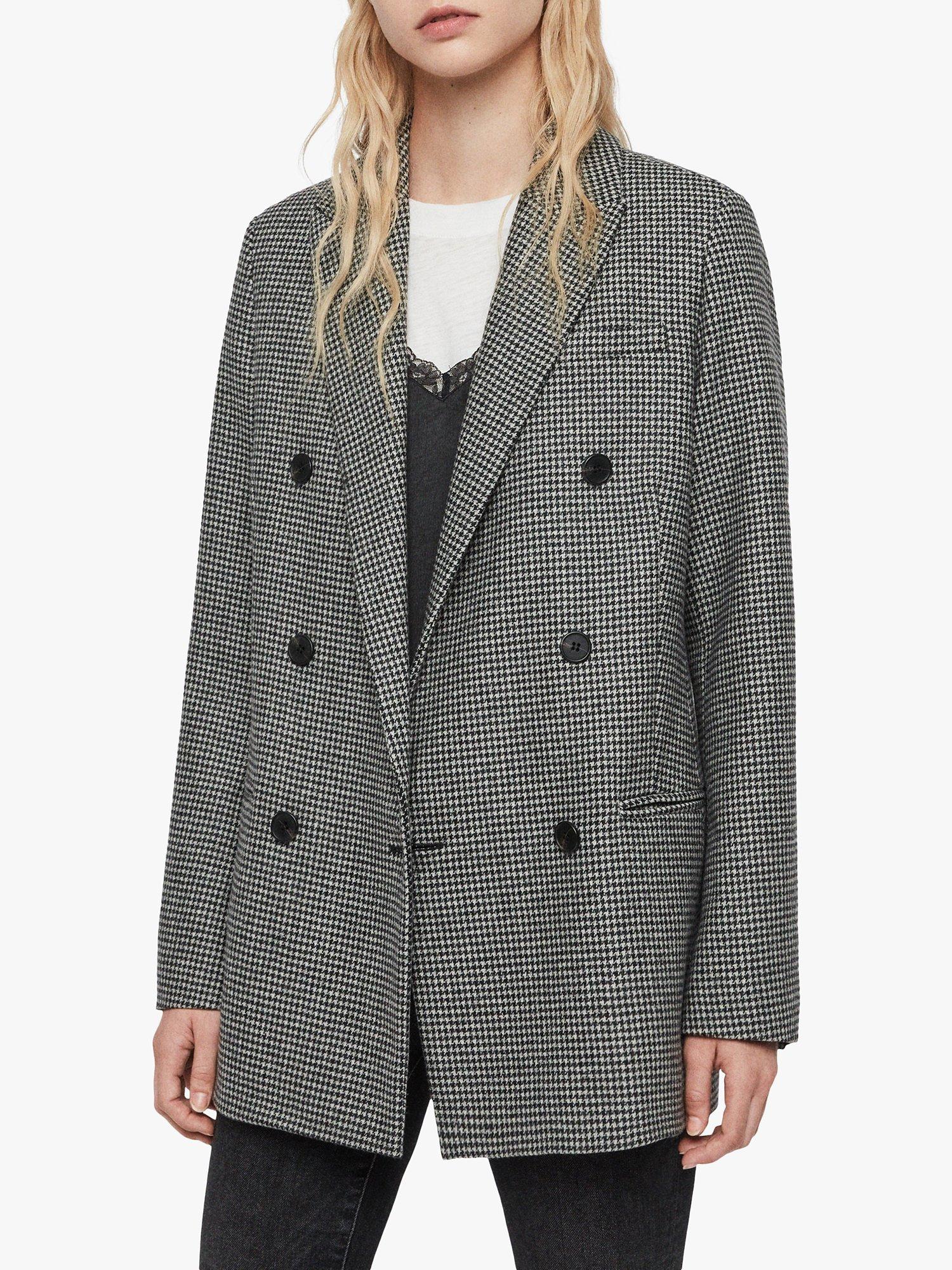 AllSaints Astrid Check Puppytooth Blazer, Black/White