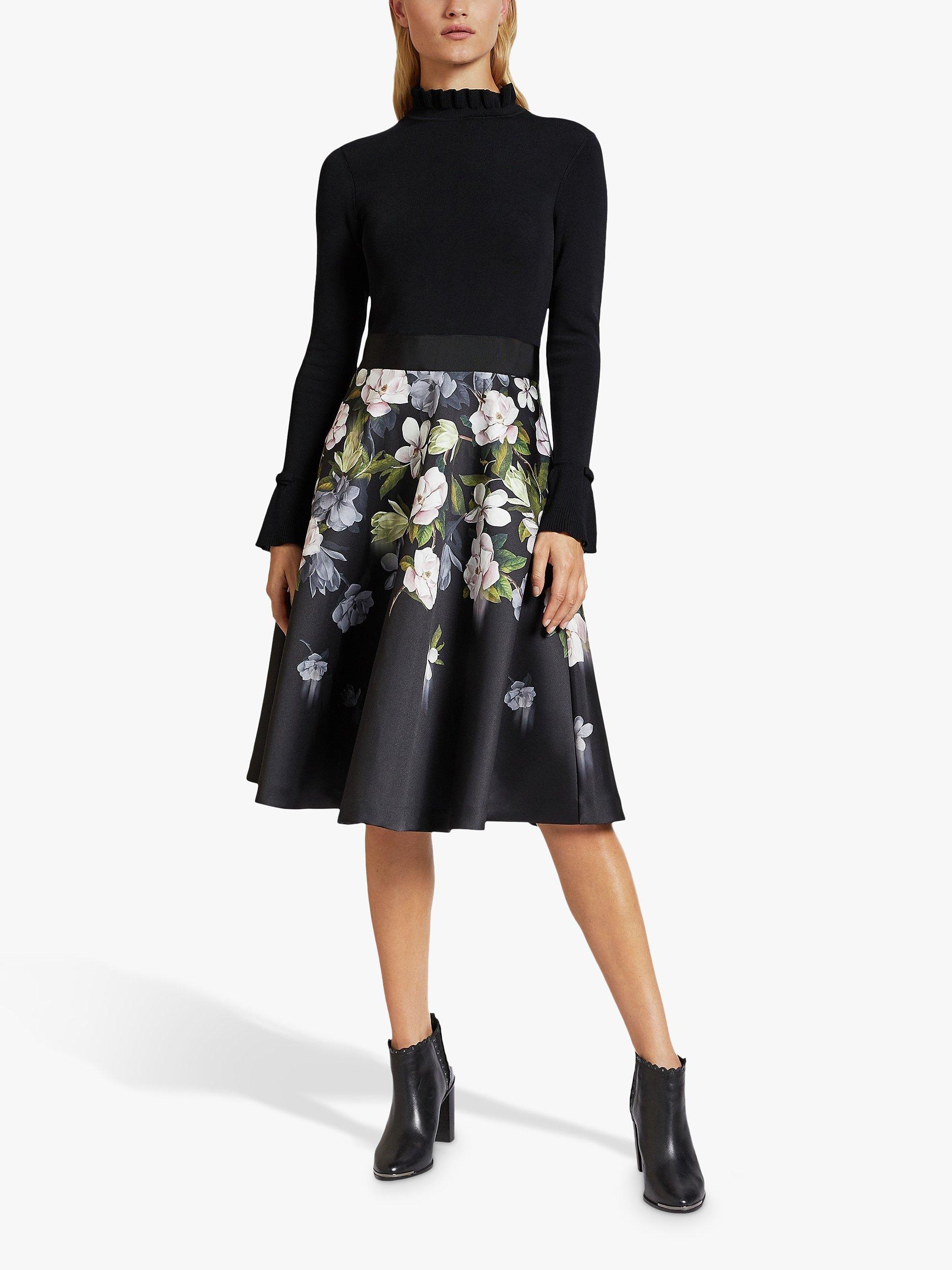 Ted Baker Nerida Opal Print Skirted Dress, Black