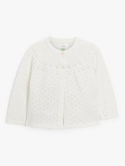 John Lewis Baby Pointelle Cotton Cardigan, Cream, Cream