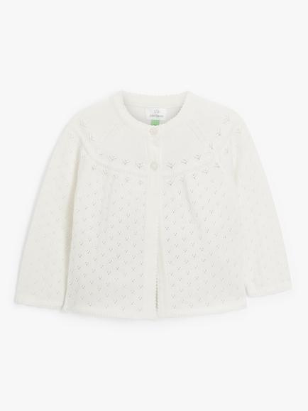 John Lewis Baby Pointelle Cotton Cardigan, Cream, Cream