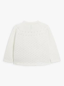 John Lewis Baby Pointelle Cotton Cardigan, Cream - view 2, Cream