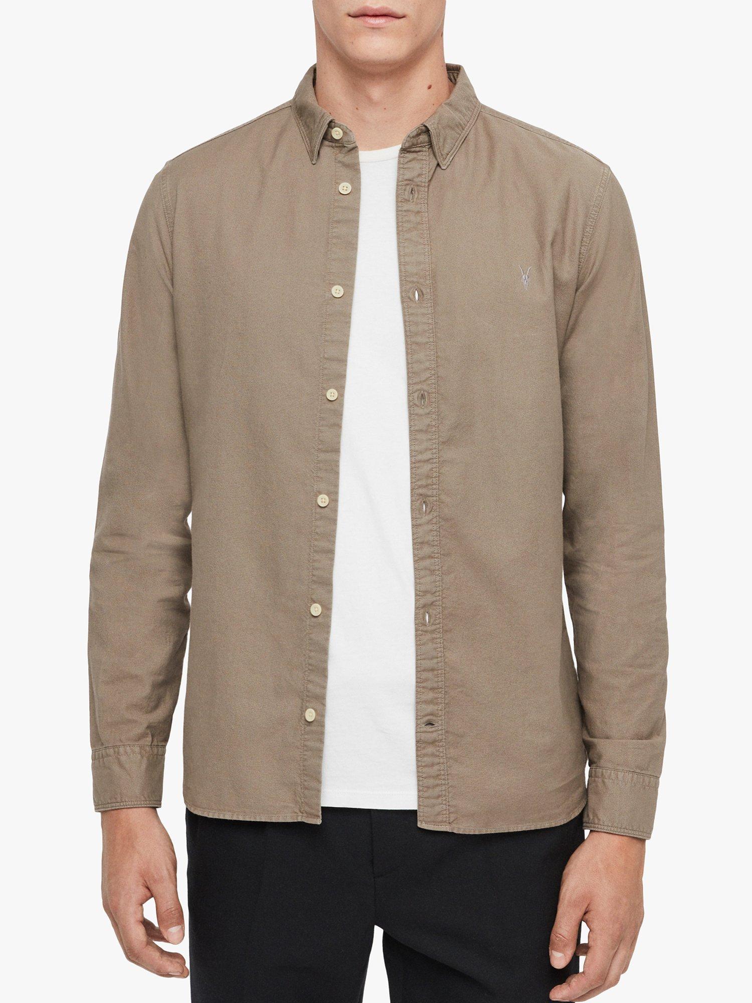AllSaints Huntingdon Long Sleeve Slim Fit Shirt, Beech Green