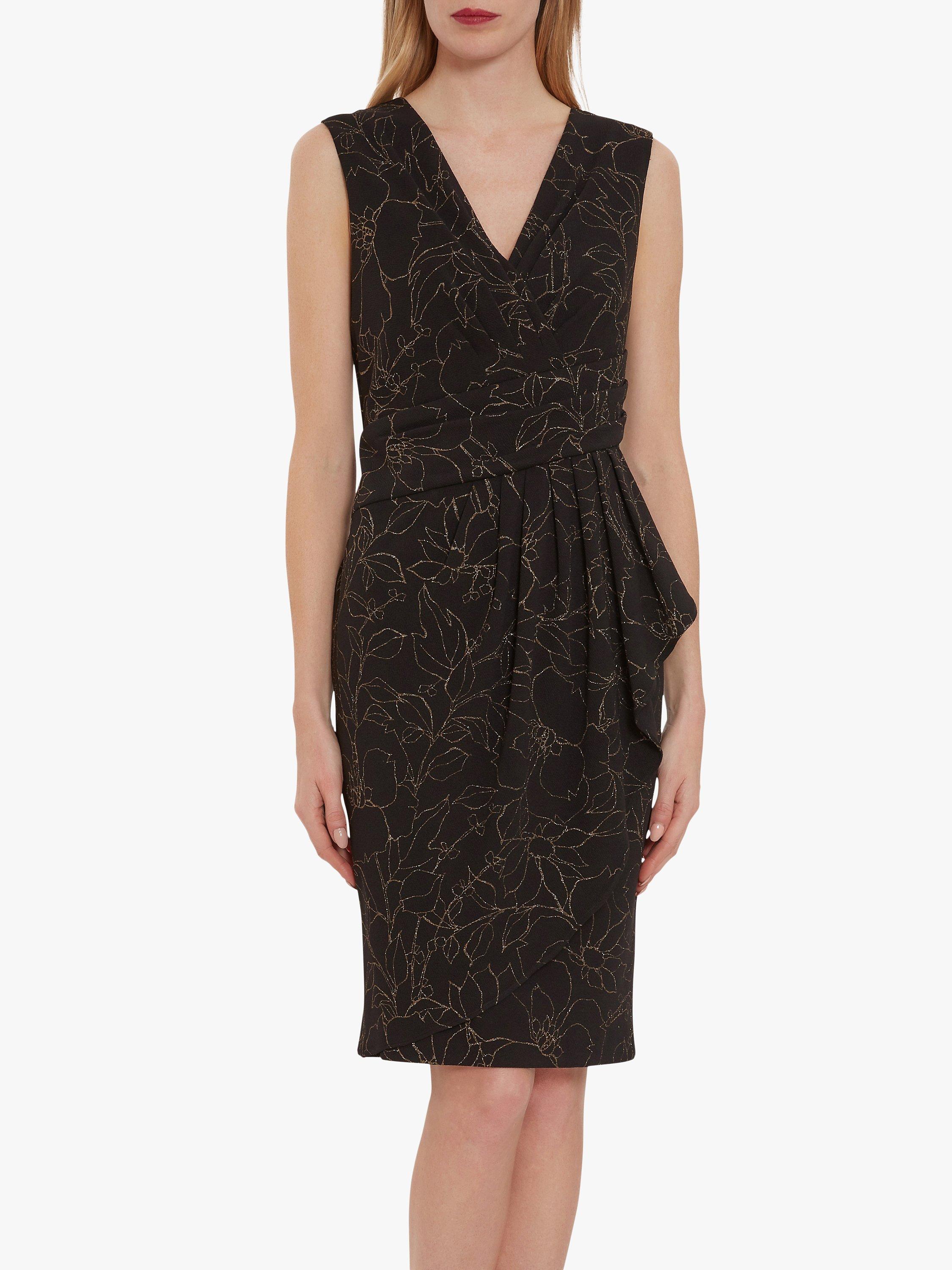 Gina Bacconi Goretti Floral Metallic Crepe Dress, Black/Gold