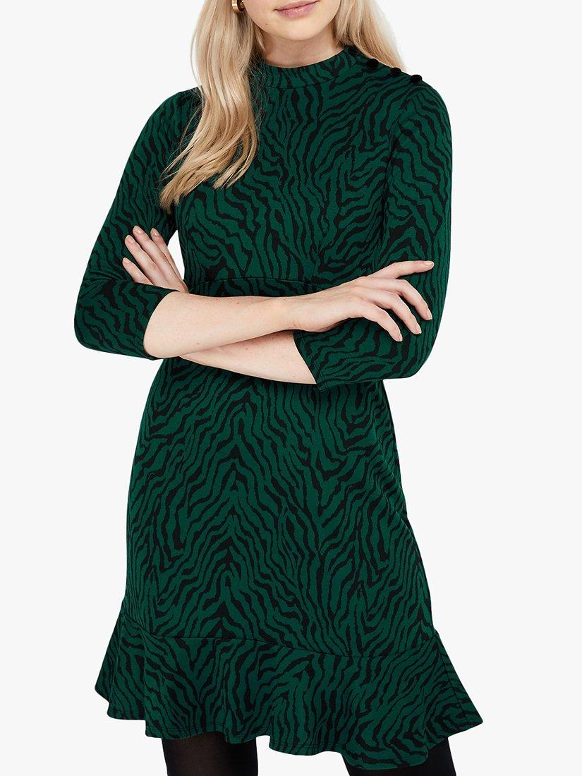 Monsoon Tiggy Tiger Jacquard Dress, Green