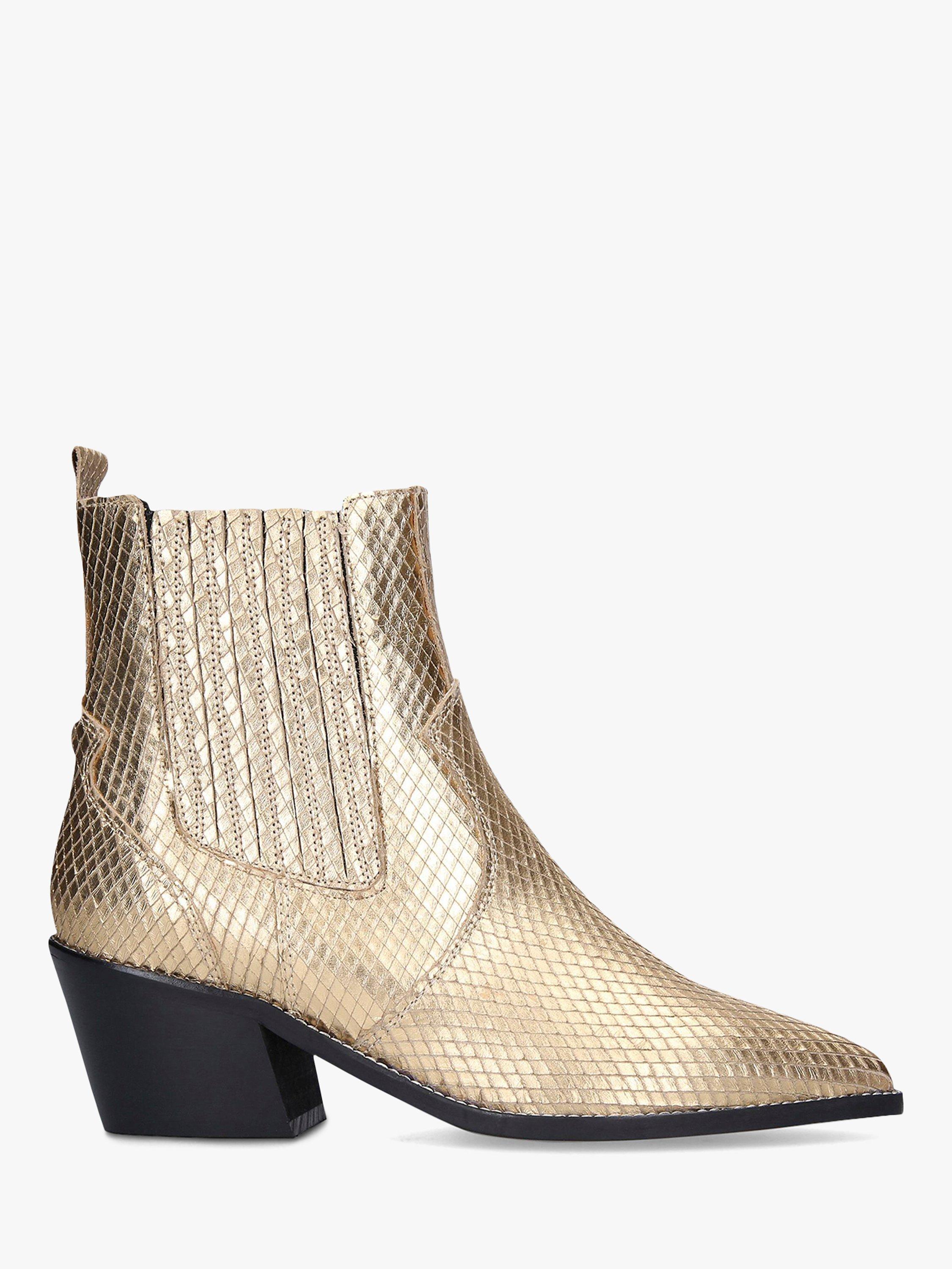 Carvela Stella Leather Western Style Ankle Boots Gold