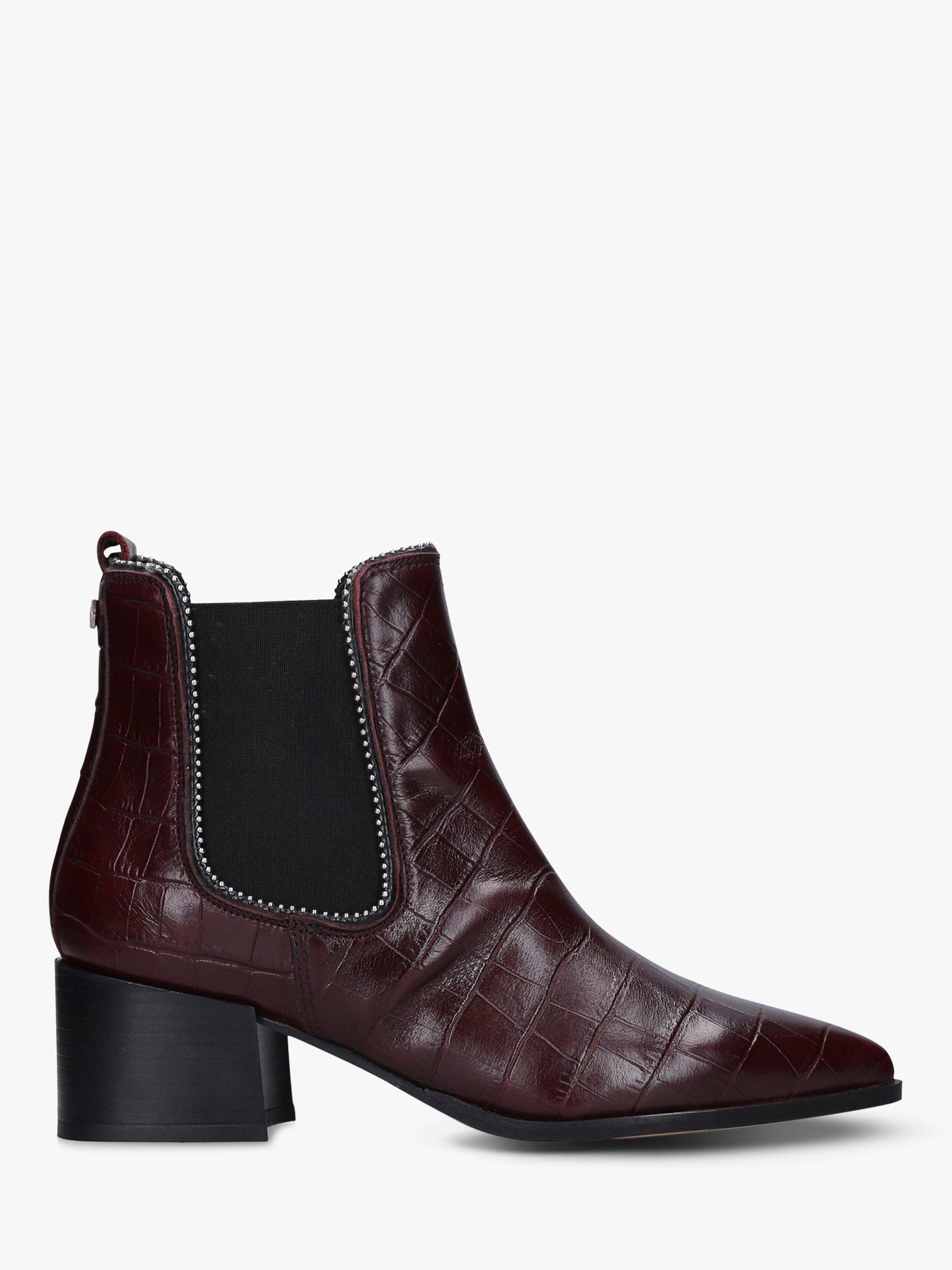 Carvela Spire Block Heel Studded Leather Ankle Boots Red