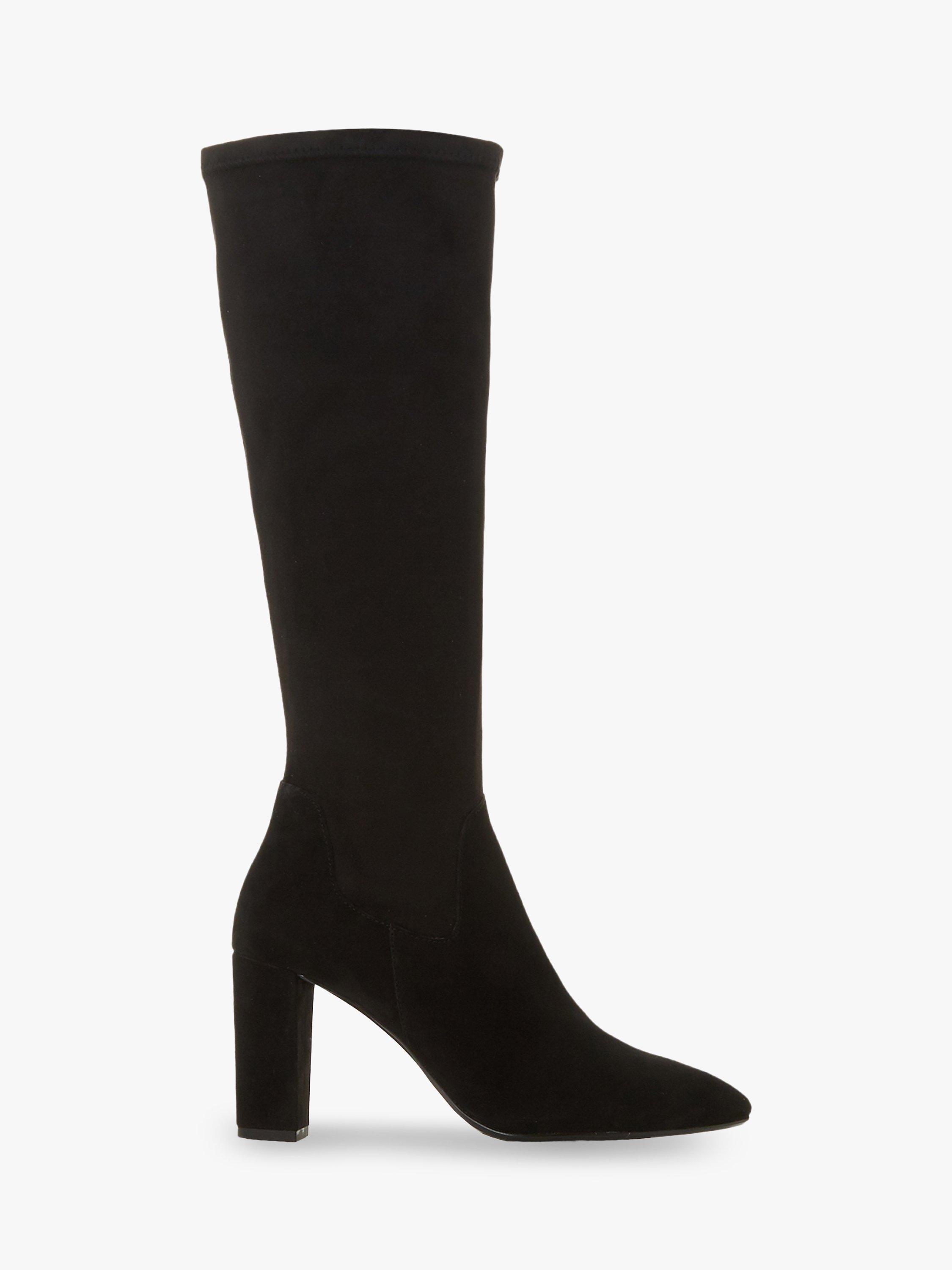Dune Siren Stretch Block Heel Almond Toe Boots, Black