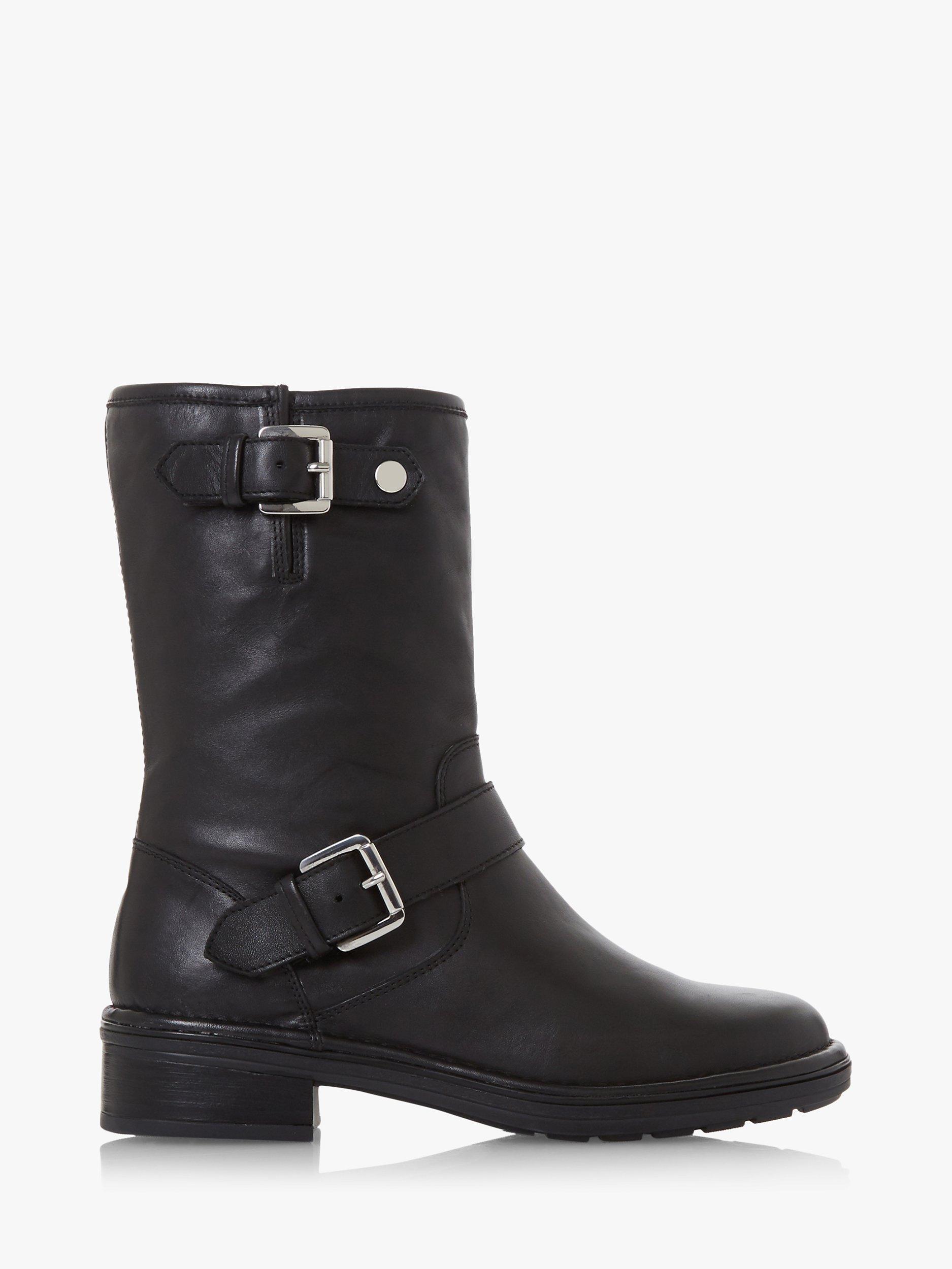 Dune Raffle Leather Buckle Calf Boots, Black