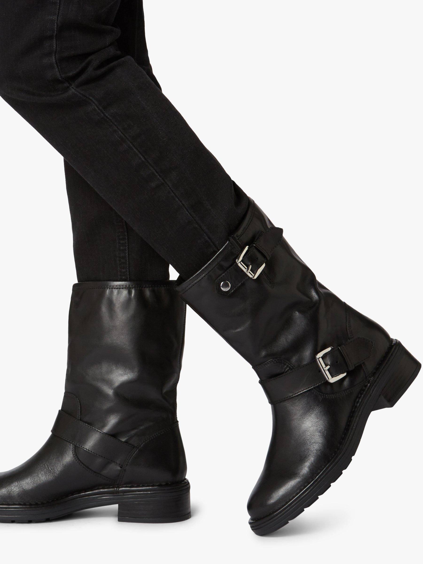 Dune Raffle Leather Buckle Calf Boots, Black