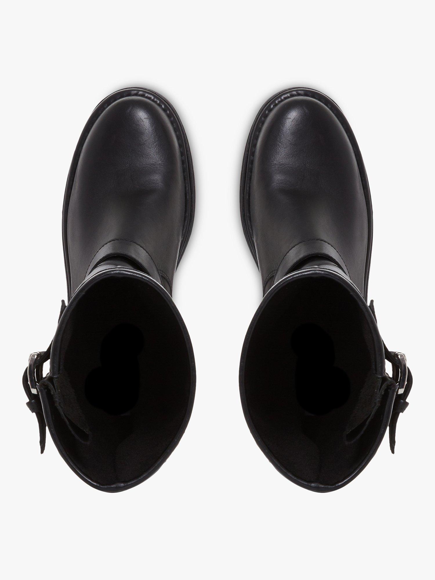 Dune Raffle Leather Buckle Calf Boots, Black