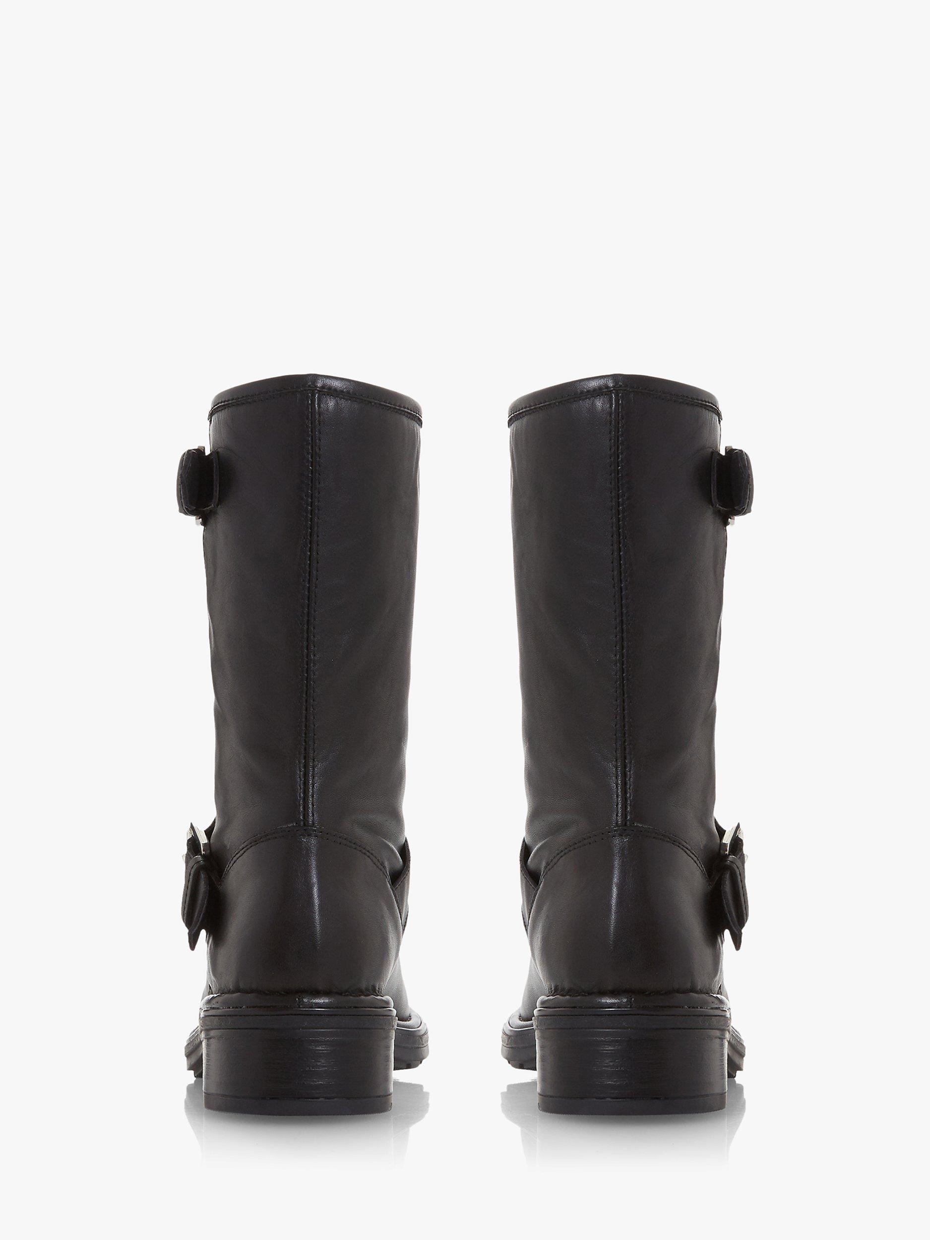 Dune Raffle Leather Buckle Calf Boots, Black