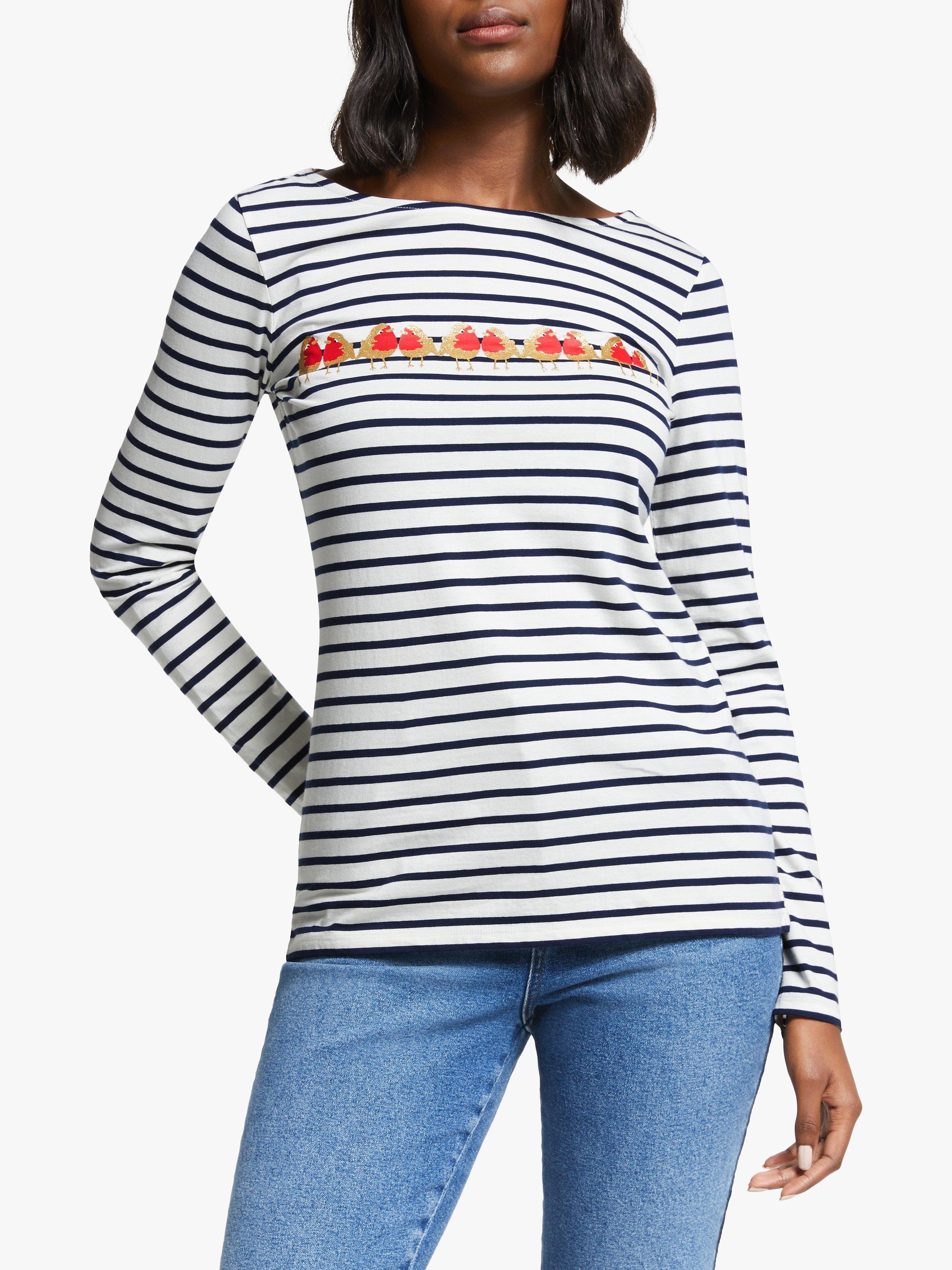 Boden Christmas Breton, Ivory/Navy Robins