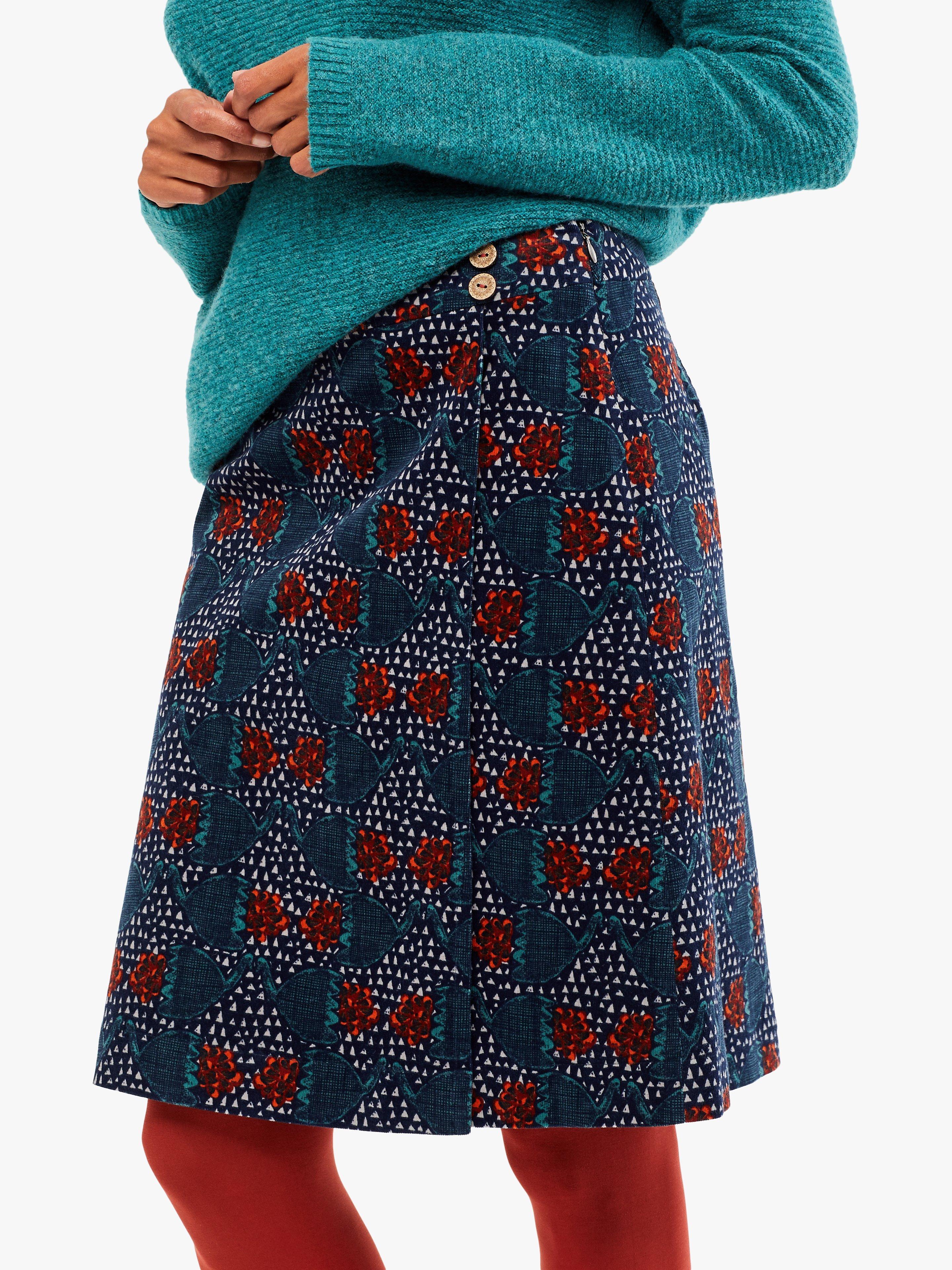 White Stuff Origami Wrap Kyoto Skirt, Teal Print