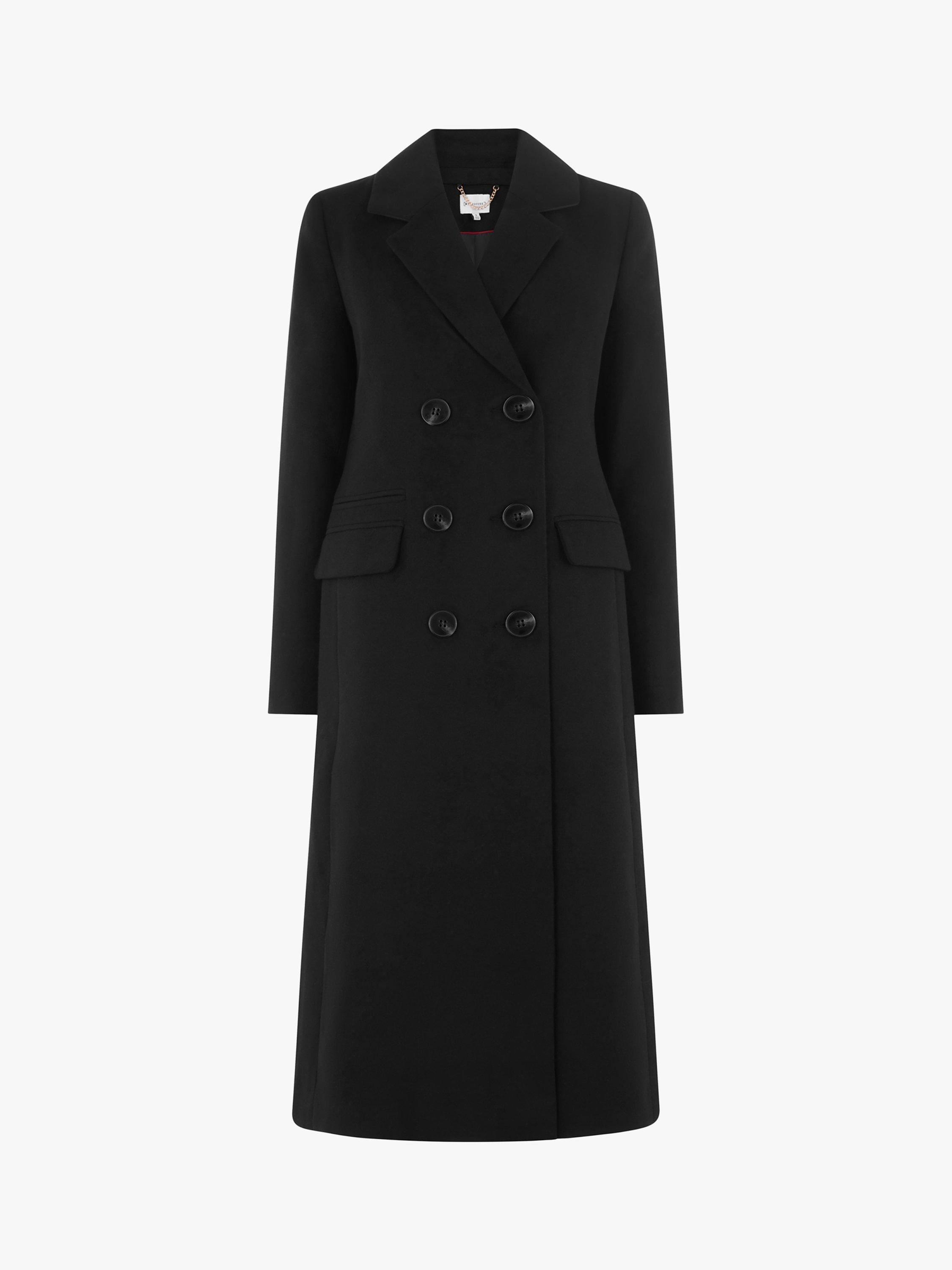 Warehouse Long Double Breasted Coat Black