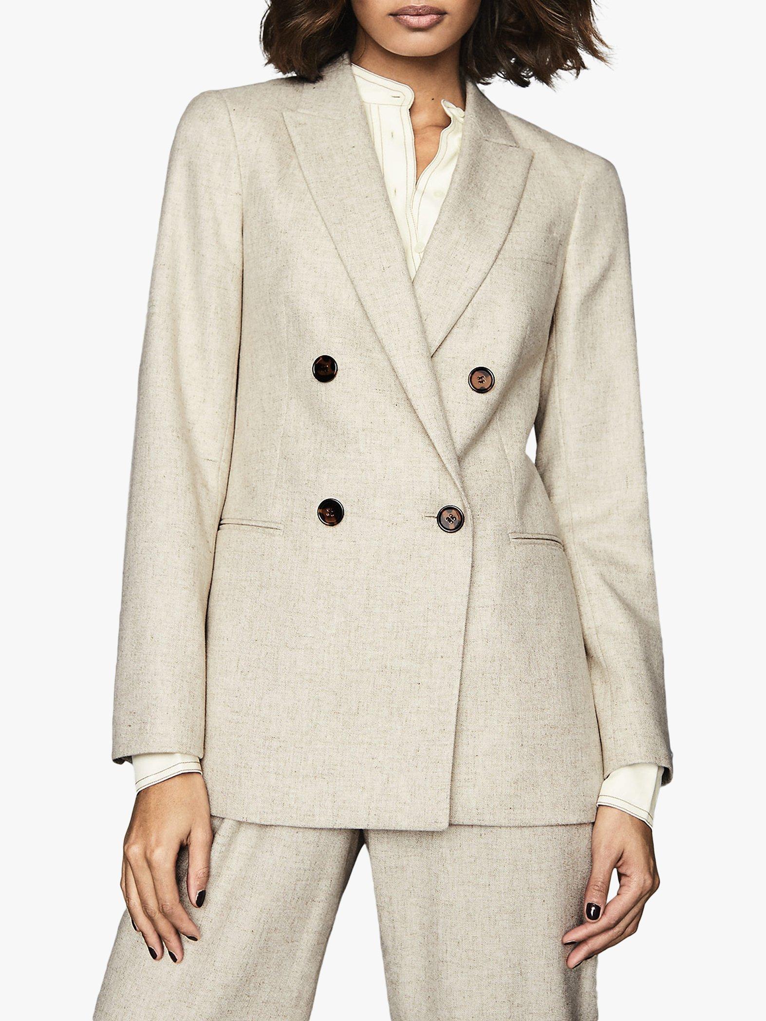 Reiss Lauren Double Breasted Longline Tailored Jacket, Oatmeal