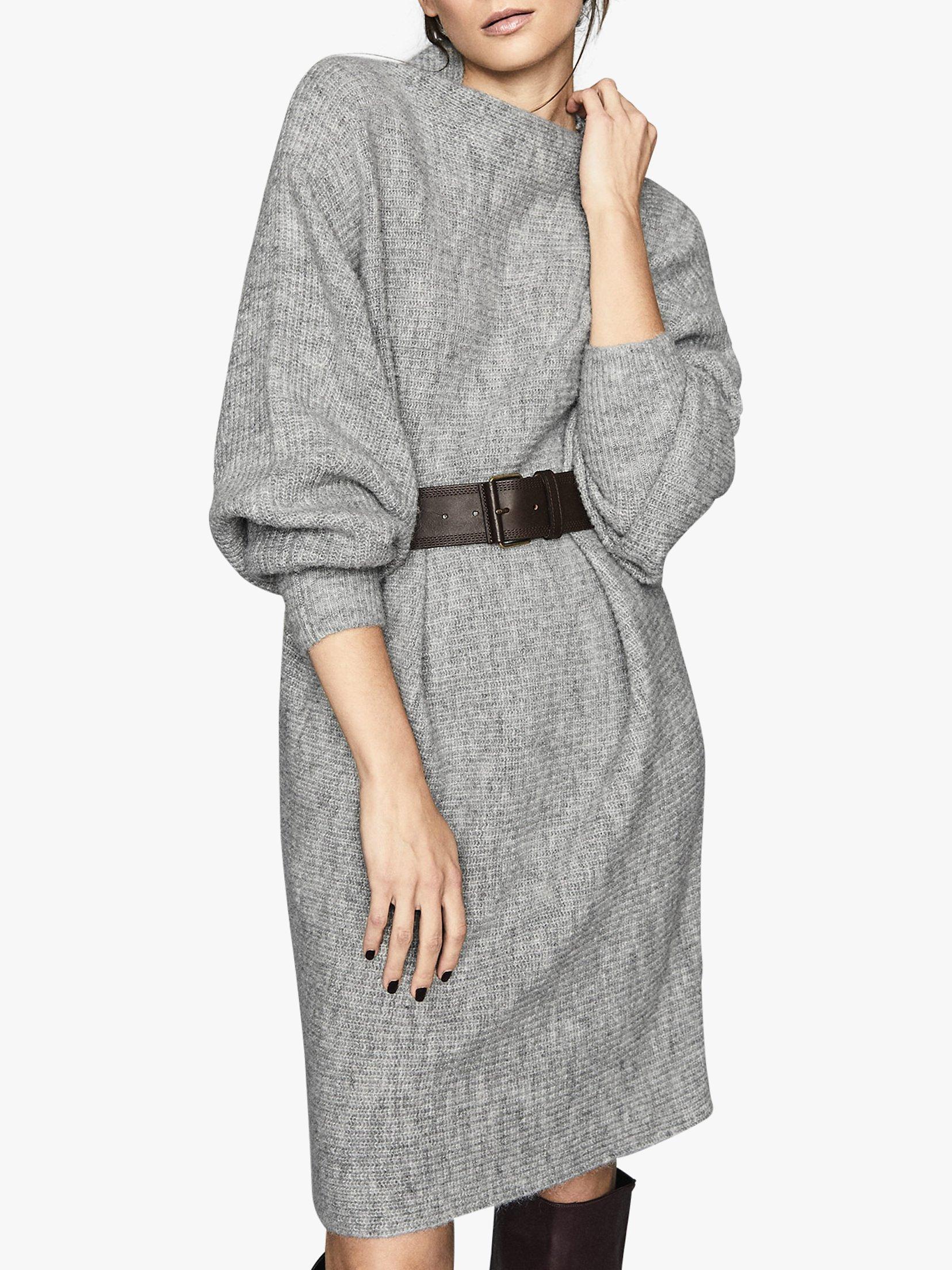 Reiss Nicole Knitted Ribbed Jumper Dress, Grey