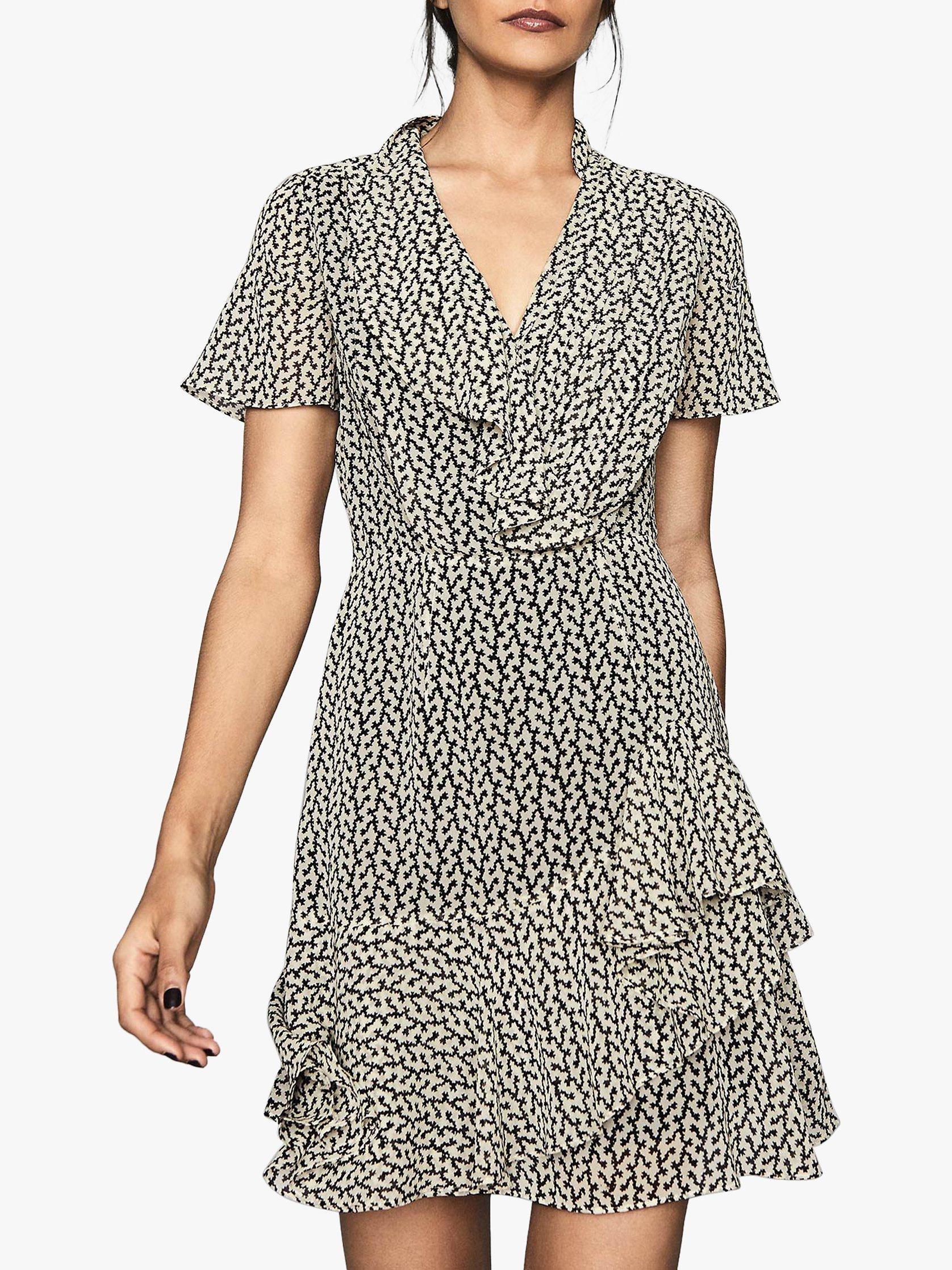 Reiss Paris Desert Trail Print Ruffle Dress, Black/White