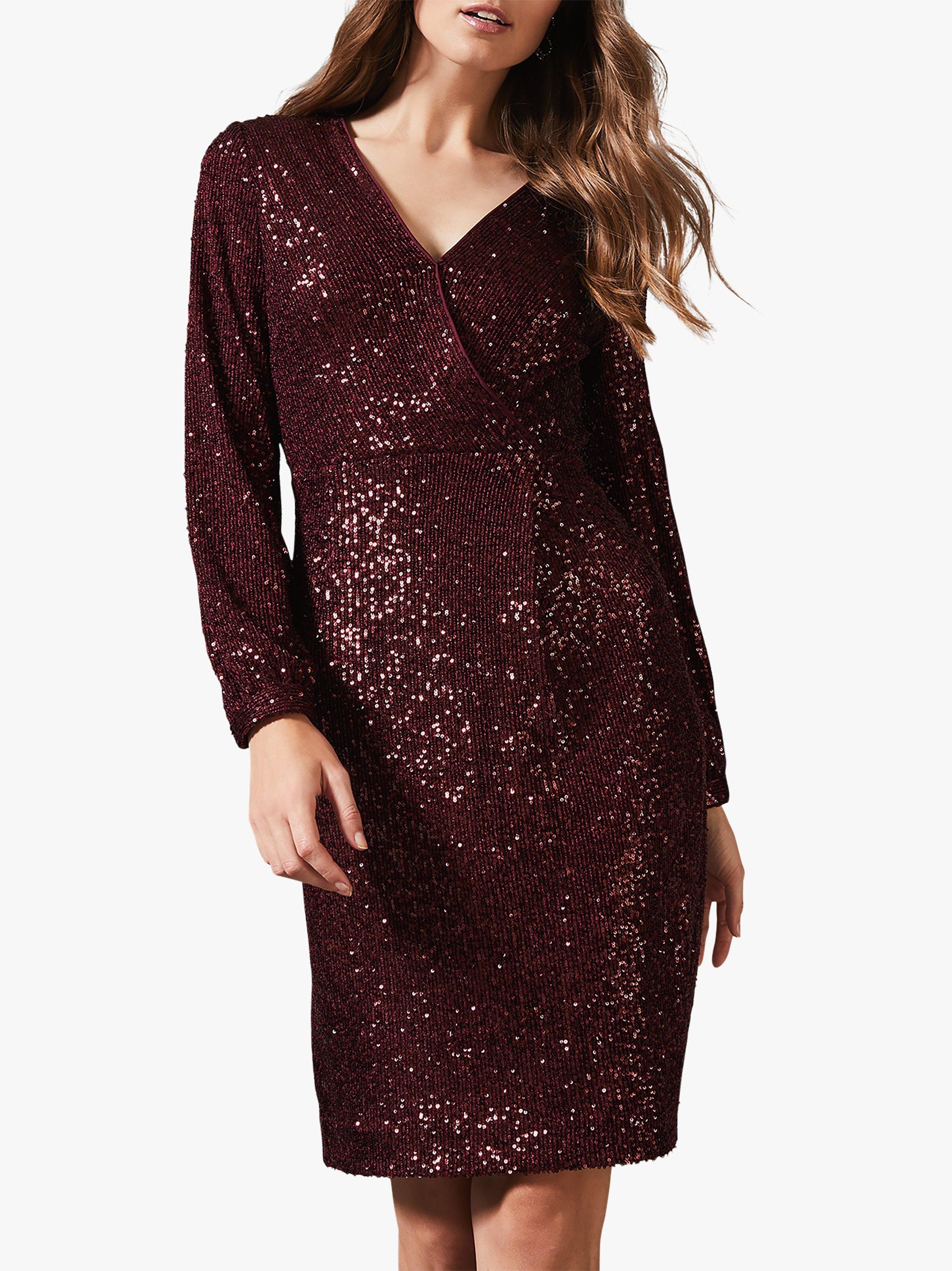 Phase Eight Kalena Sequin Dress, Garnet
