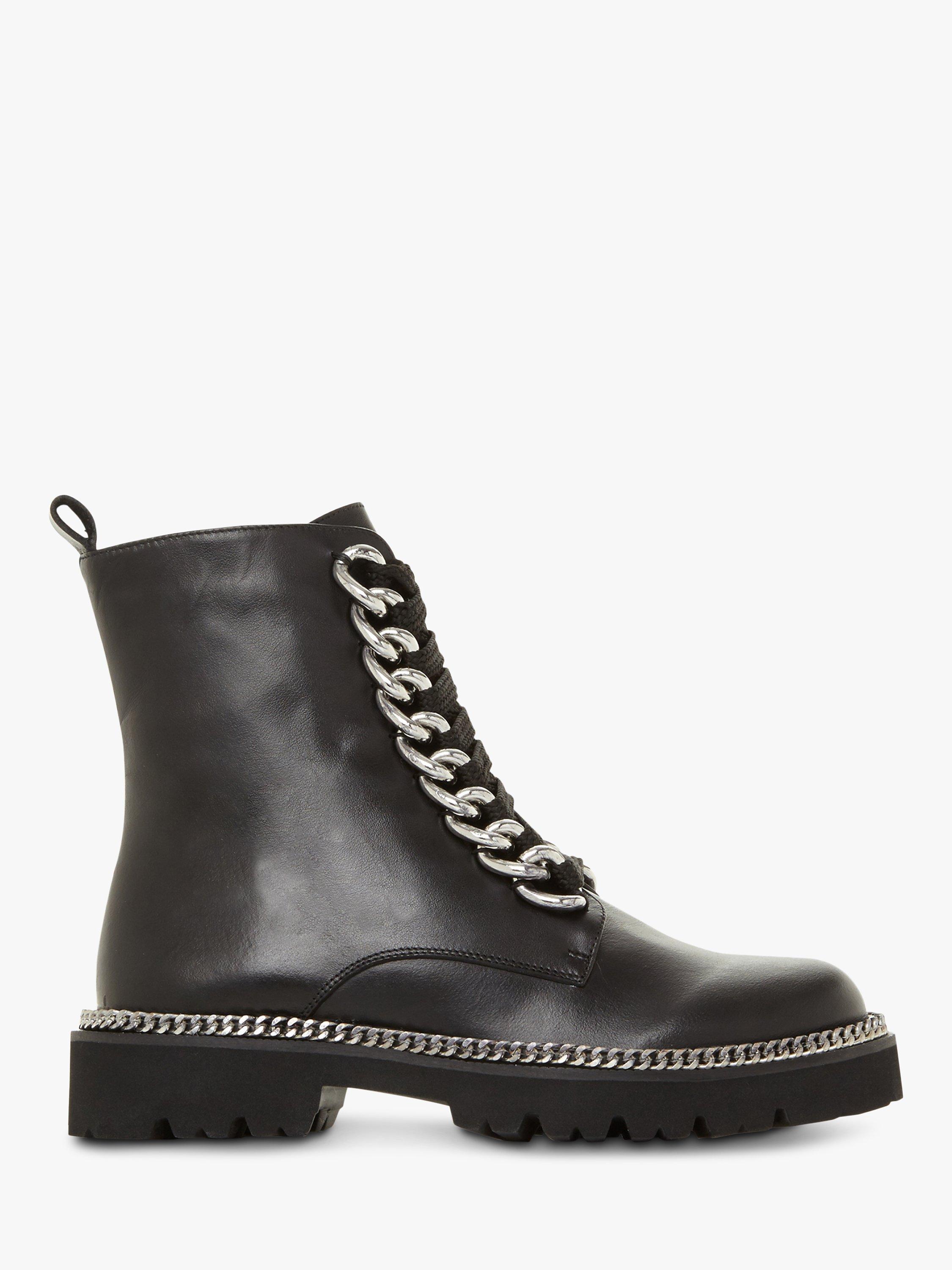 Dune Patents Chain Trim Lace Up Leather Hiker Boots, Black