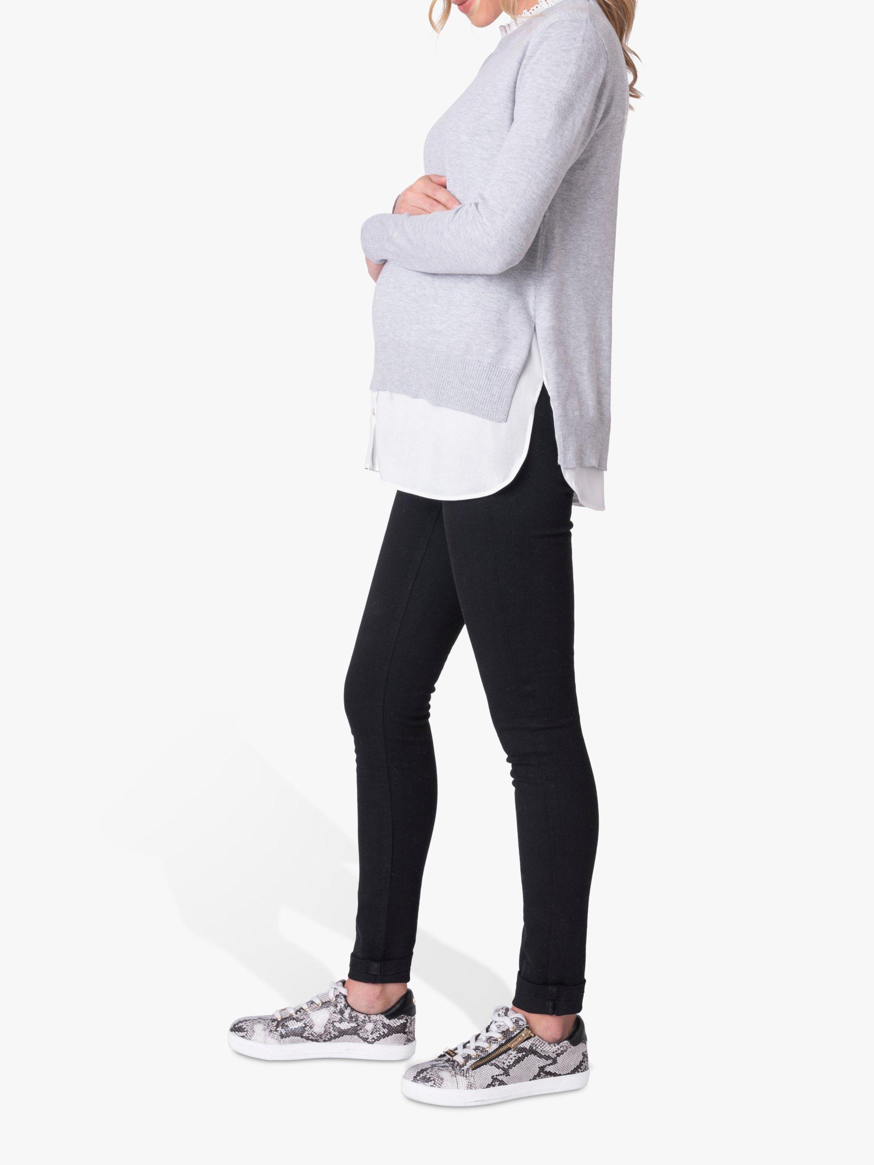 Product image 1 of 6, which shows Seraphine Broderie Layered Maternity and Nursing Jumper, Grey Marl, S