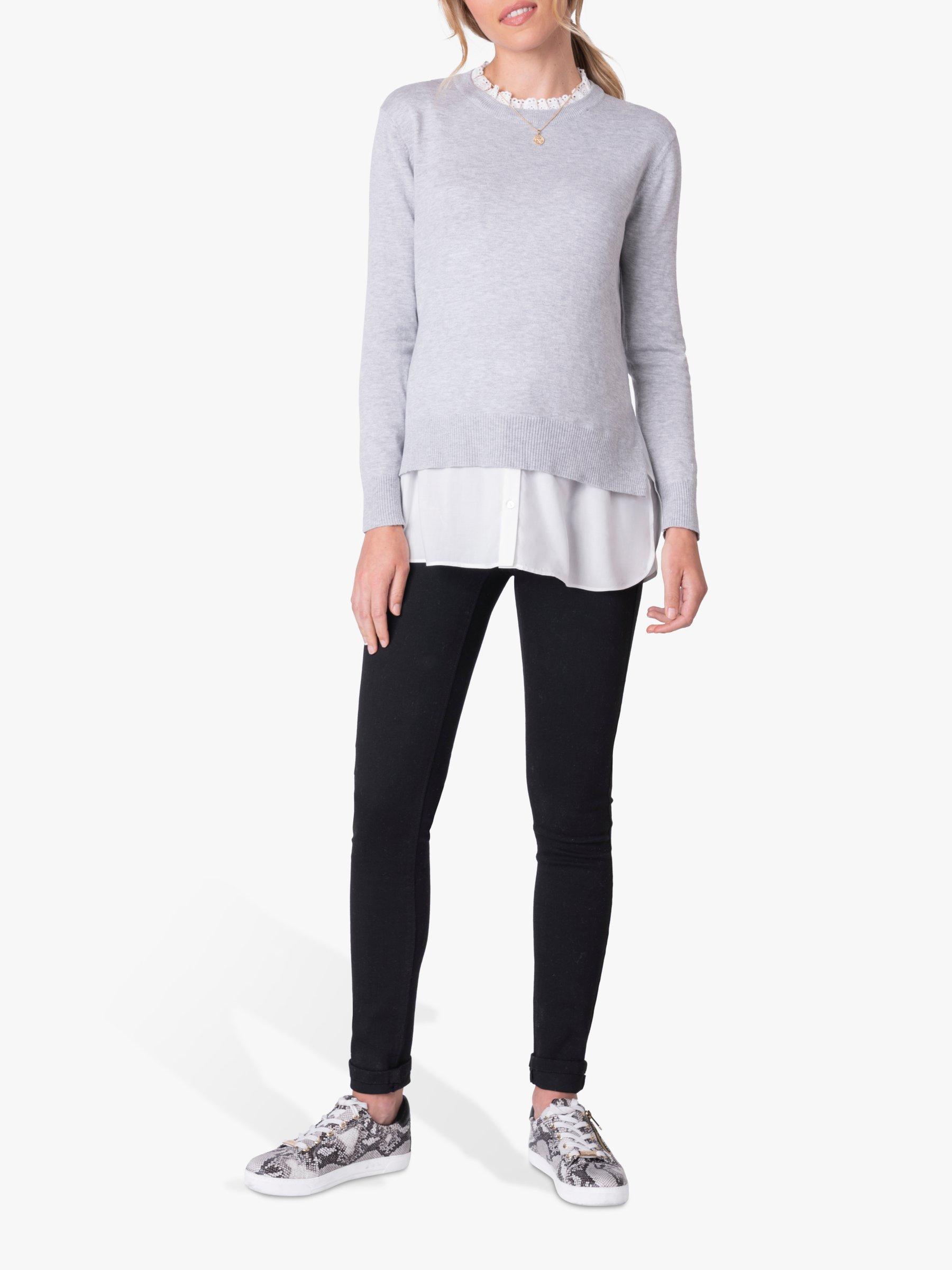 Product image 2 of 6, which shows Seraphine Broderie Layered Maternity and Nursing Jumper, Grey Marl, S