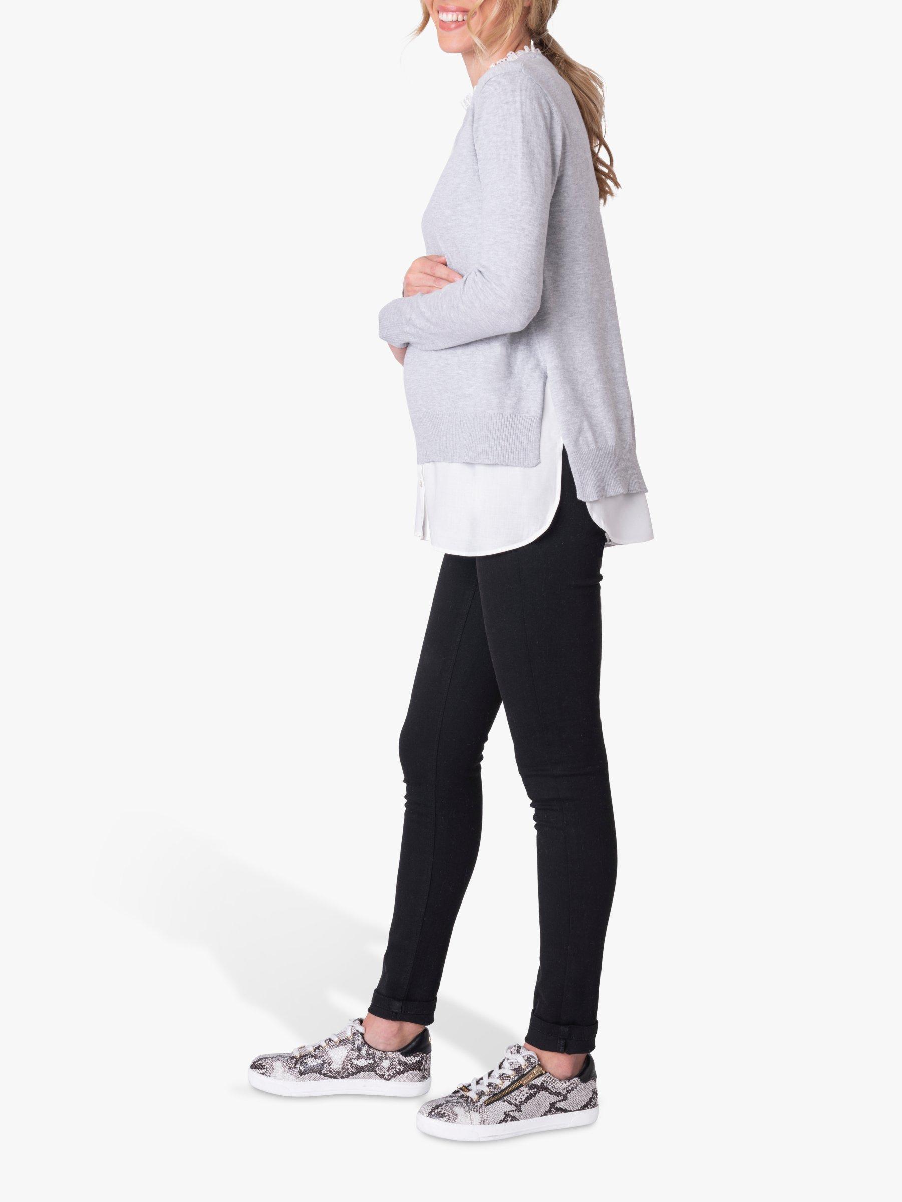 Product image 3 of 6, which shows Seraphine Broderie Layered Maternity and Nursing Jumper, Grey Marl, S