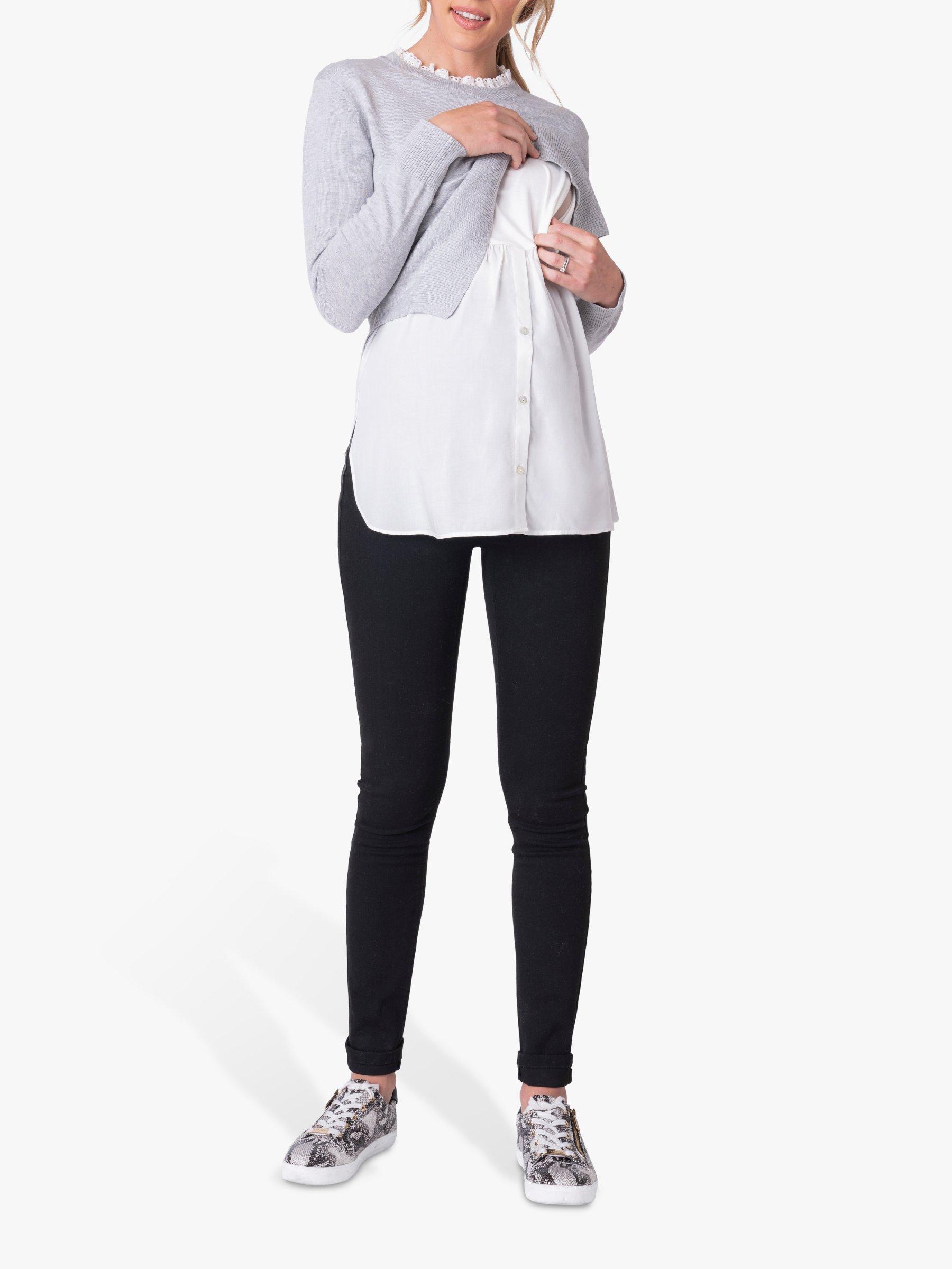 Product image 4 of 6, which shows Seraphine Broderie Layered Maternity and Nursing Jumper, Grey Marl, S