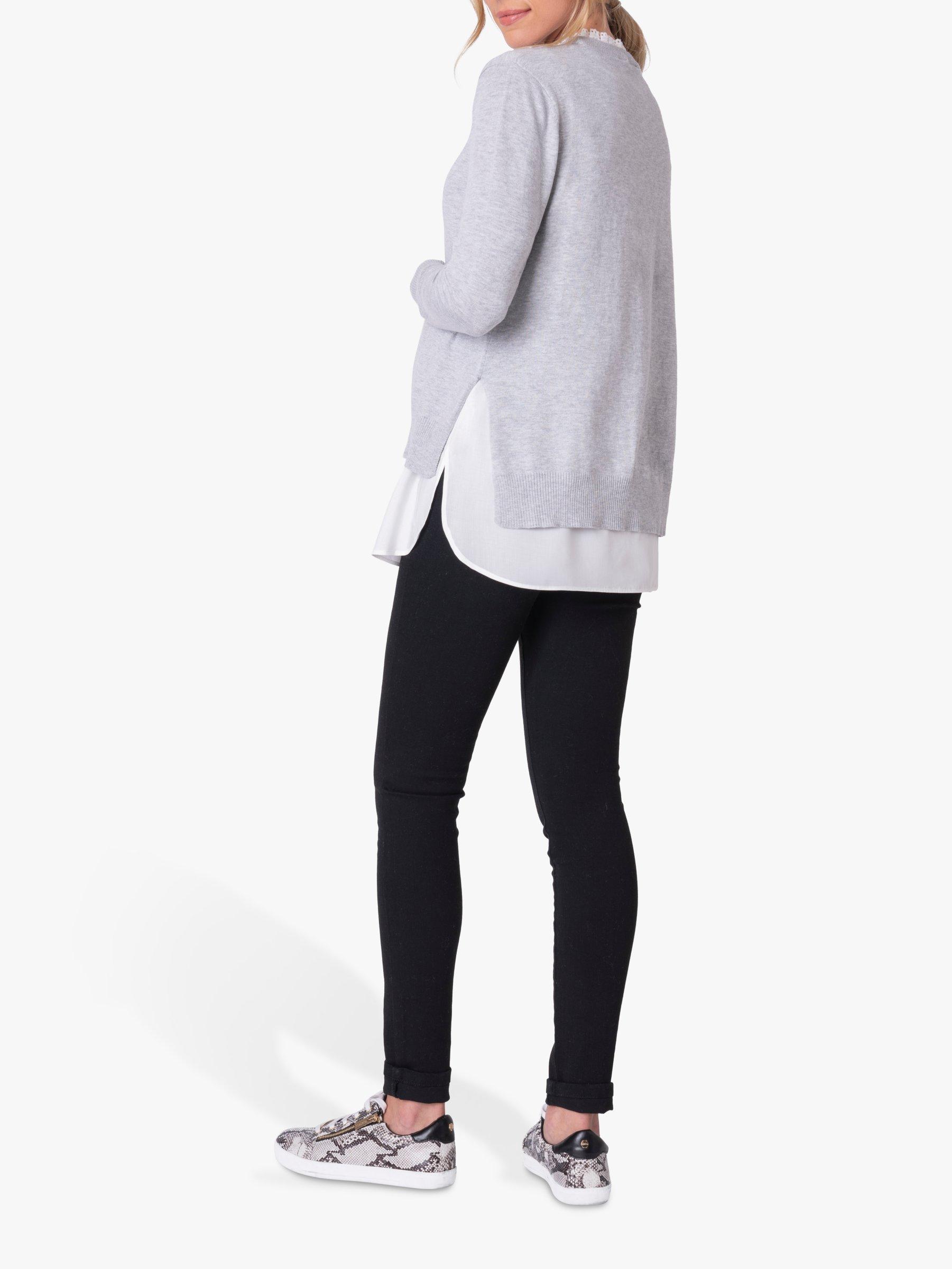 Product image 5 of 6, which shows Seraphine Broderie Layered Maternity and Nursing Jumper, Grey Marl, S
