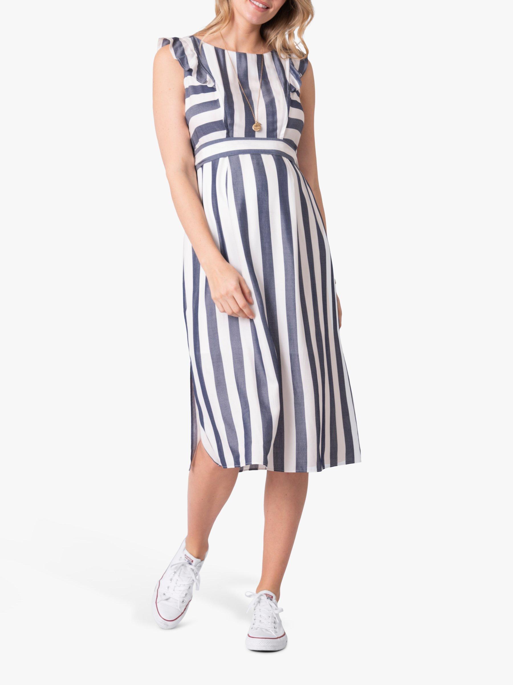 Seraphine Stripe Maternity and Nursery Midi Dress, Blue/White