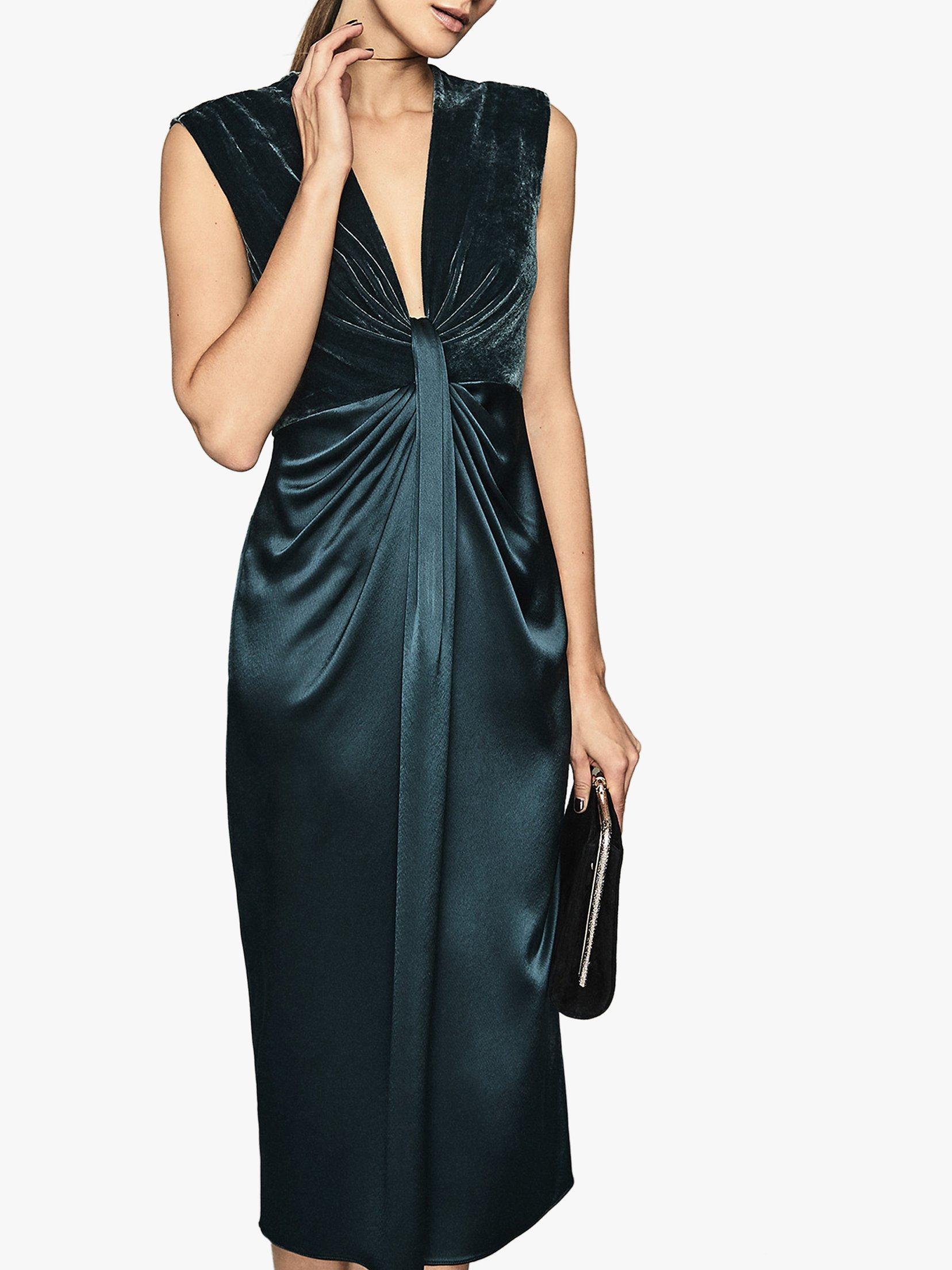 Reiss Livvy Velvet Satin Plunge Midi Dress