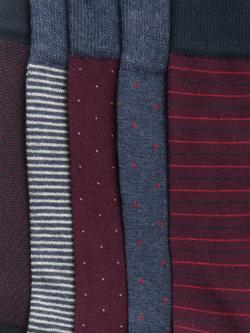 John Lewis Stripe Spot Organic Cotton Rich Men's Socks, Pack of 5 - view 2, Burgundy