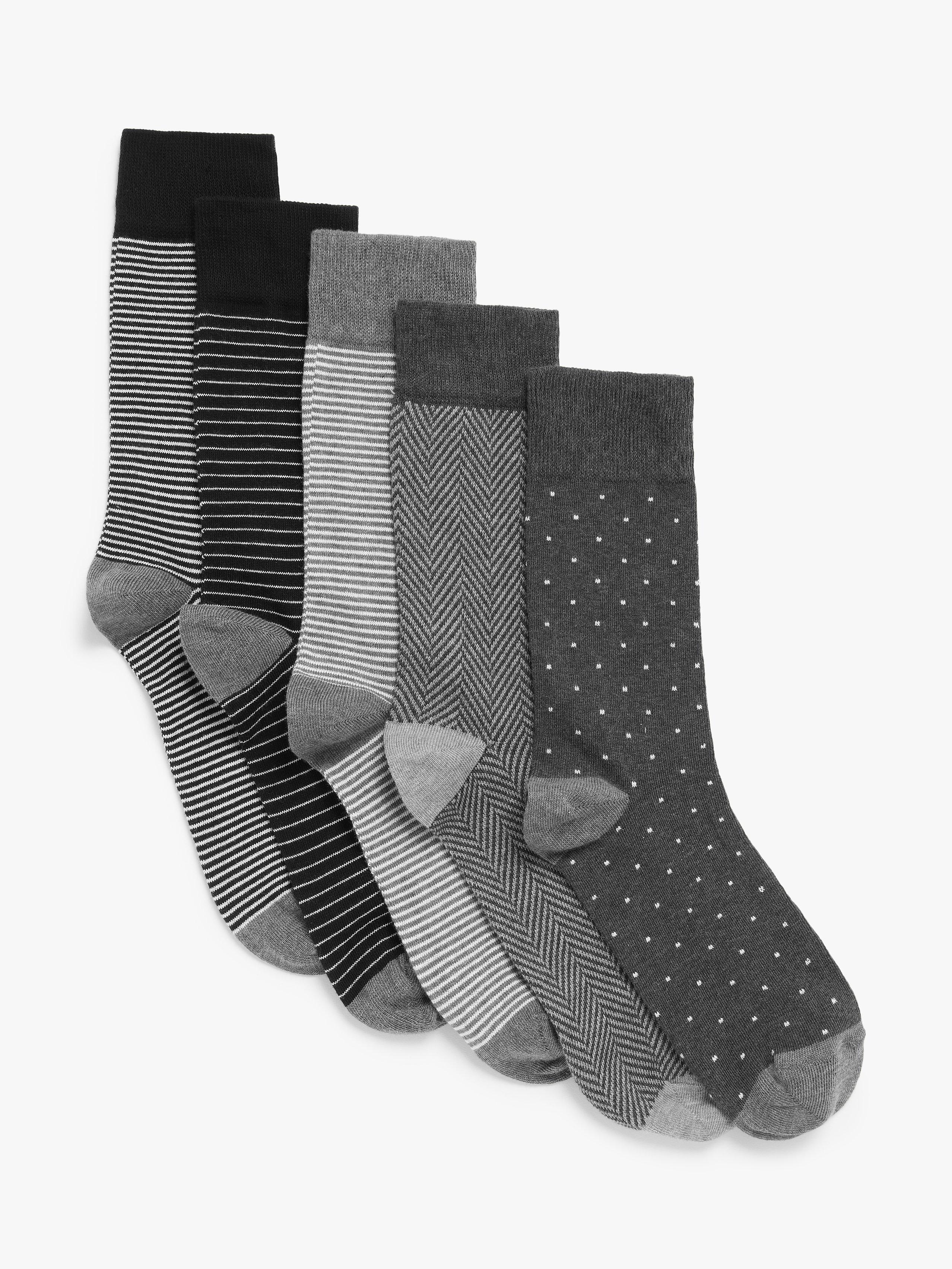 Product image 1 of 2, which shows John Lewis Stripe Spot Organic Cotton Rich Men's Socks, Pack of 5, Monochrome, S
